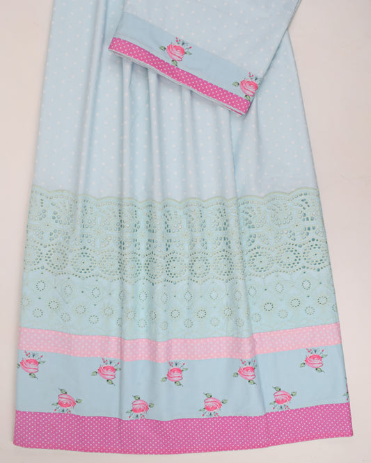 Sky Blue Dots Rida With Smart Lace & Floral Panel