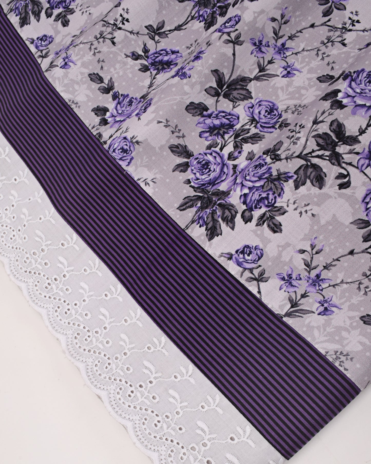 Light Grey Rida With Purple Floral Panel & White Lace