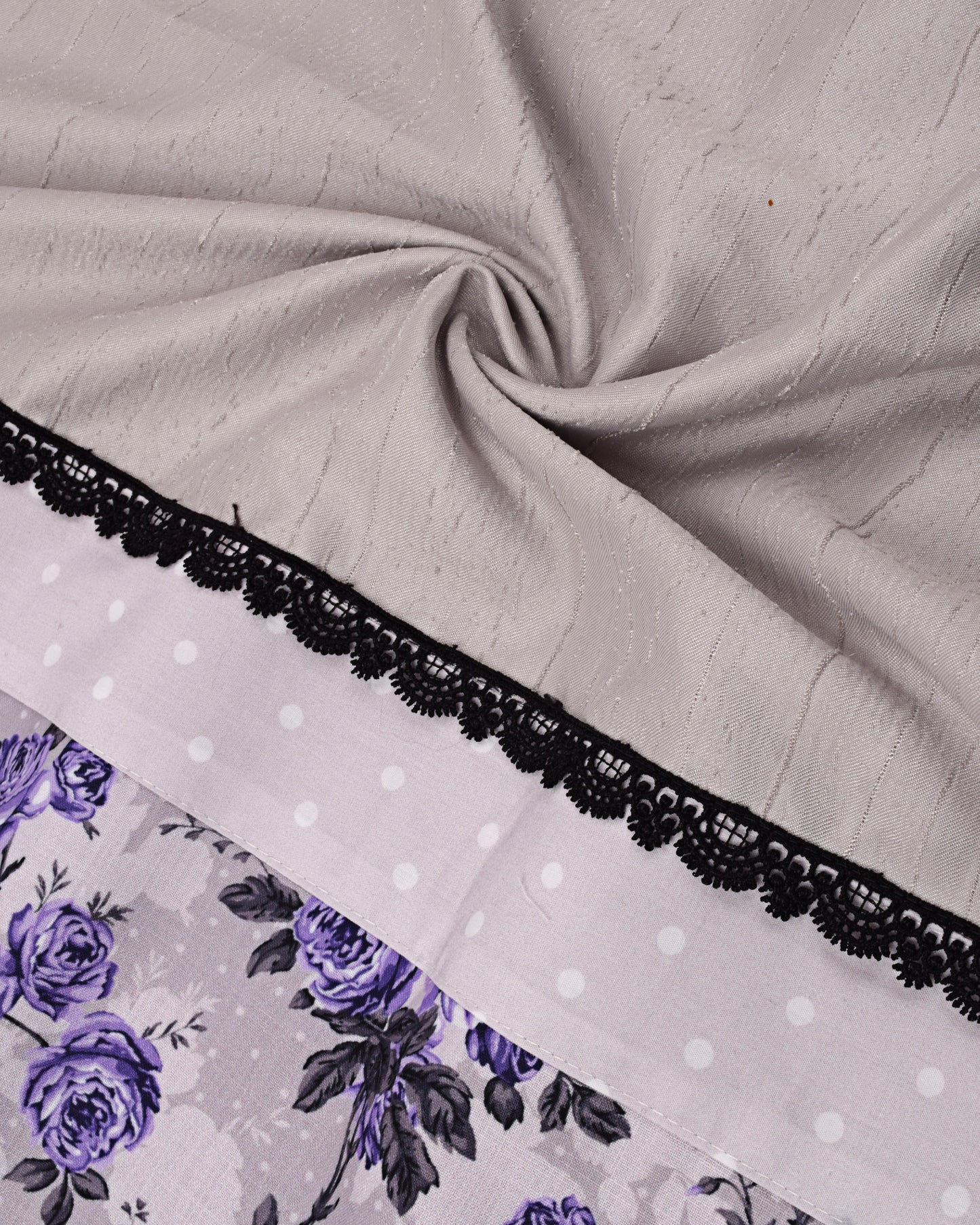 Light Grey Rida With Purple Floral Panel & White Lace