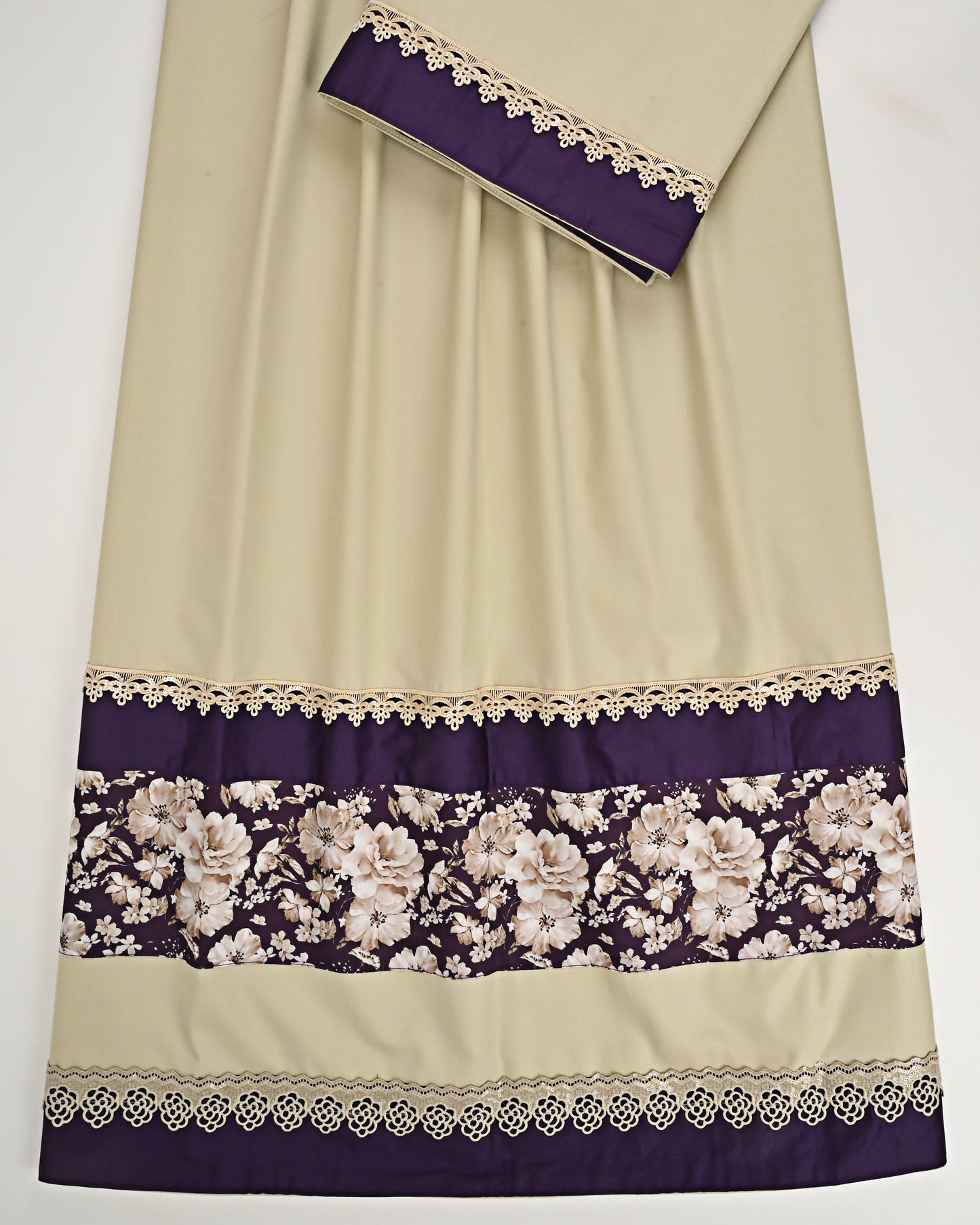 Sage Green Rida With Smart Dark Floral Design Panel & Lace