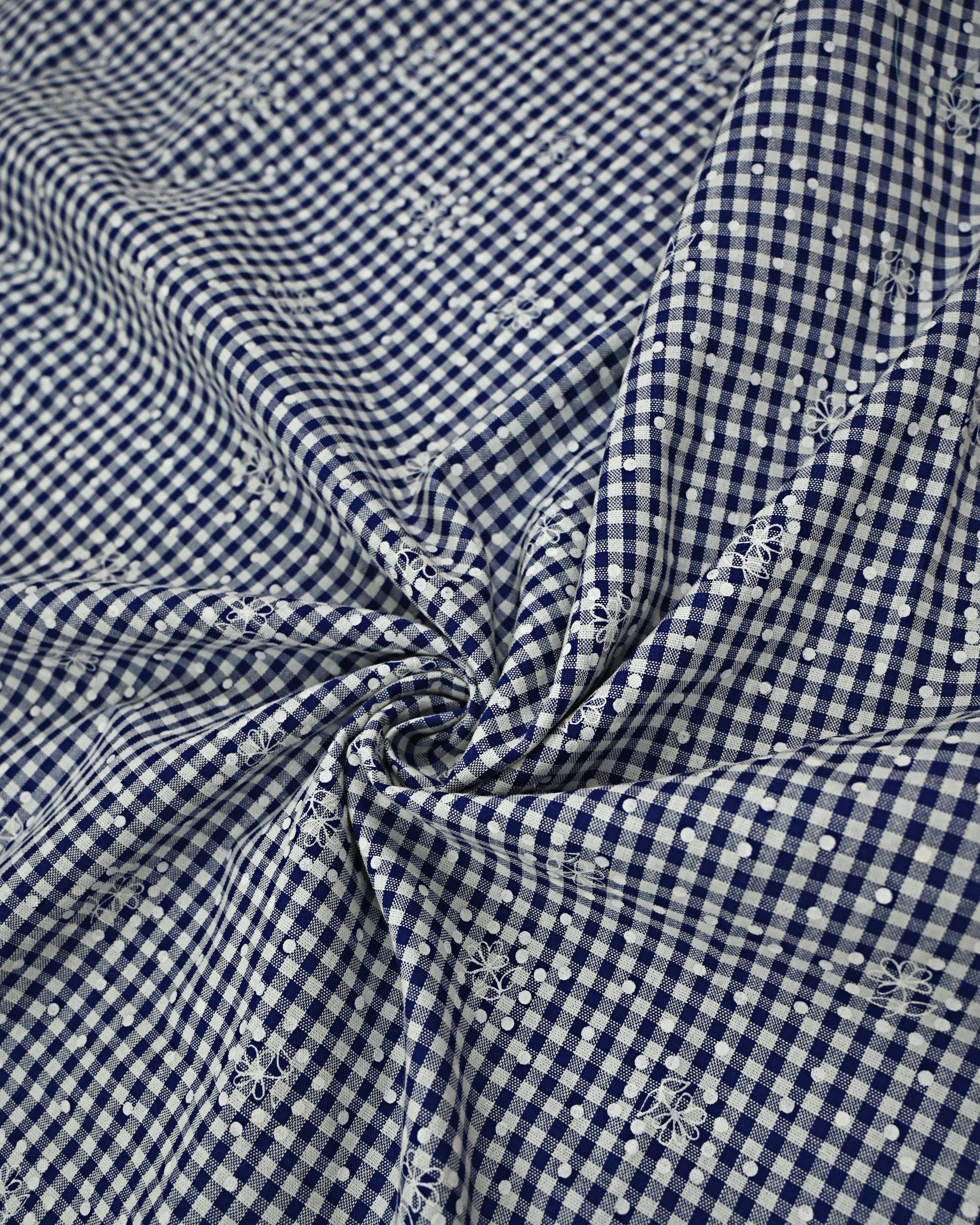 Navy Blue White Dots Checks Rida With Smart Lace & Dark Panel