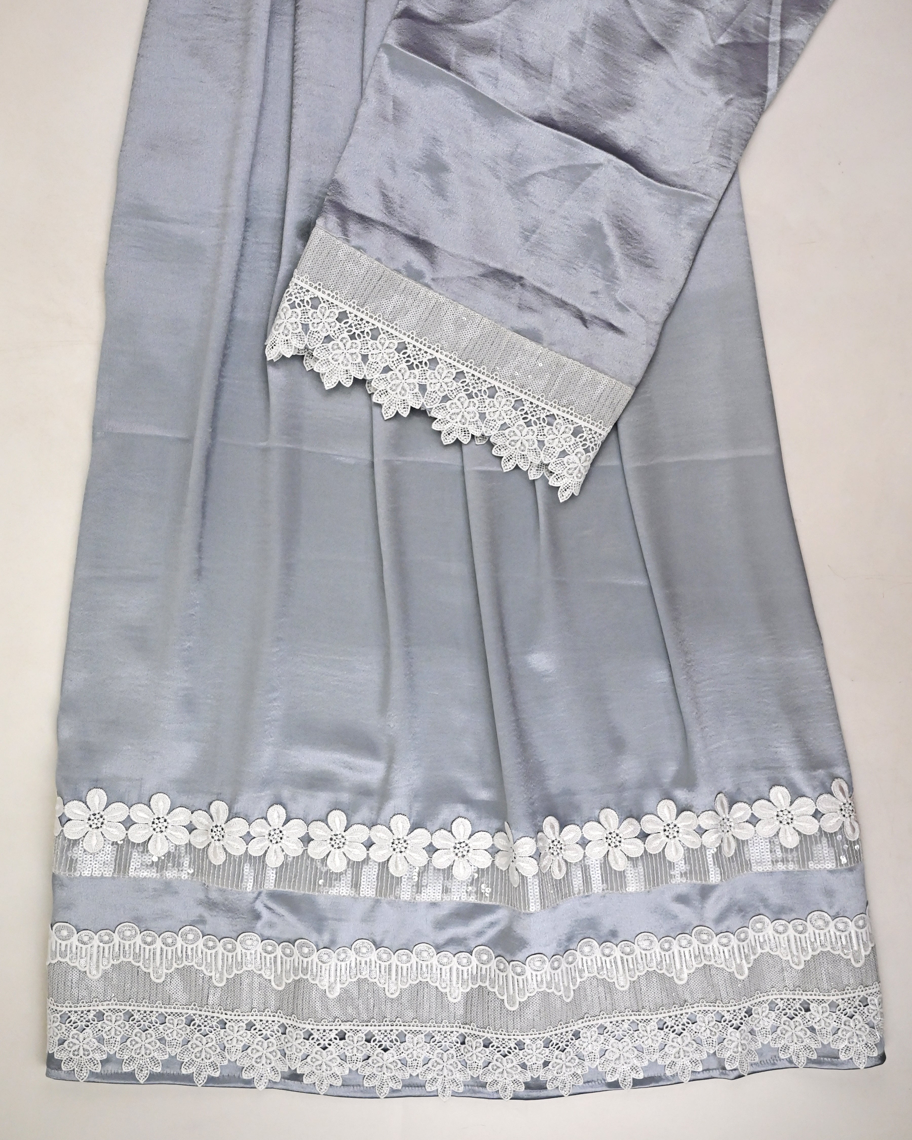 Light Slate Grey Satin Rida With Smart Shining Floral Lacing