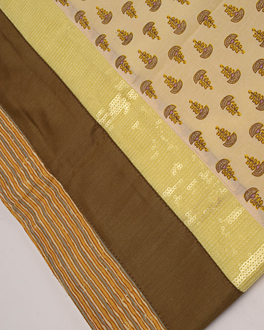 Mango Yellow Rida With Smart Printed Panel & Sequence Lace