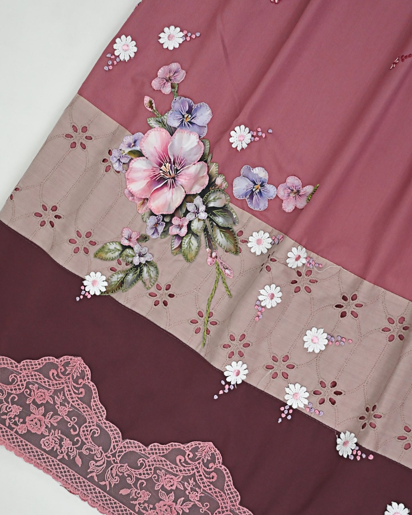 Thulian Pink Rida With Dark Panel Smart Lacing & Floral Applique Work On Lace