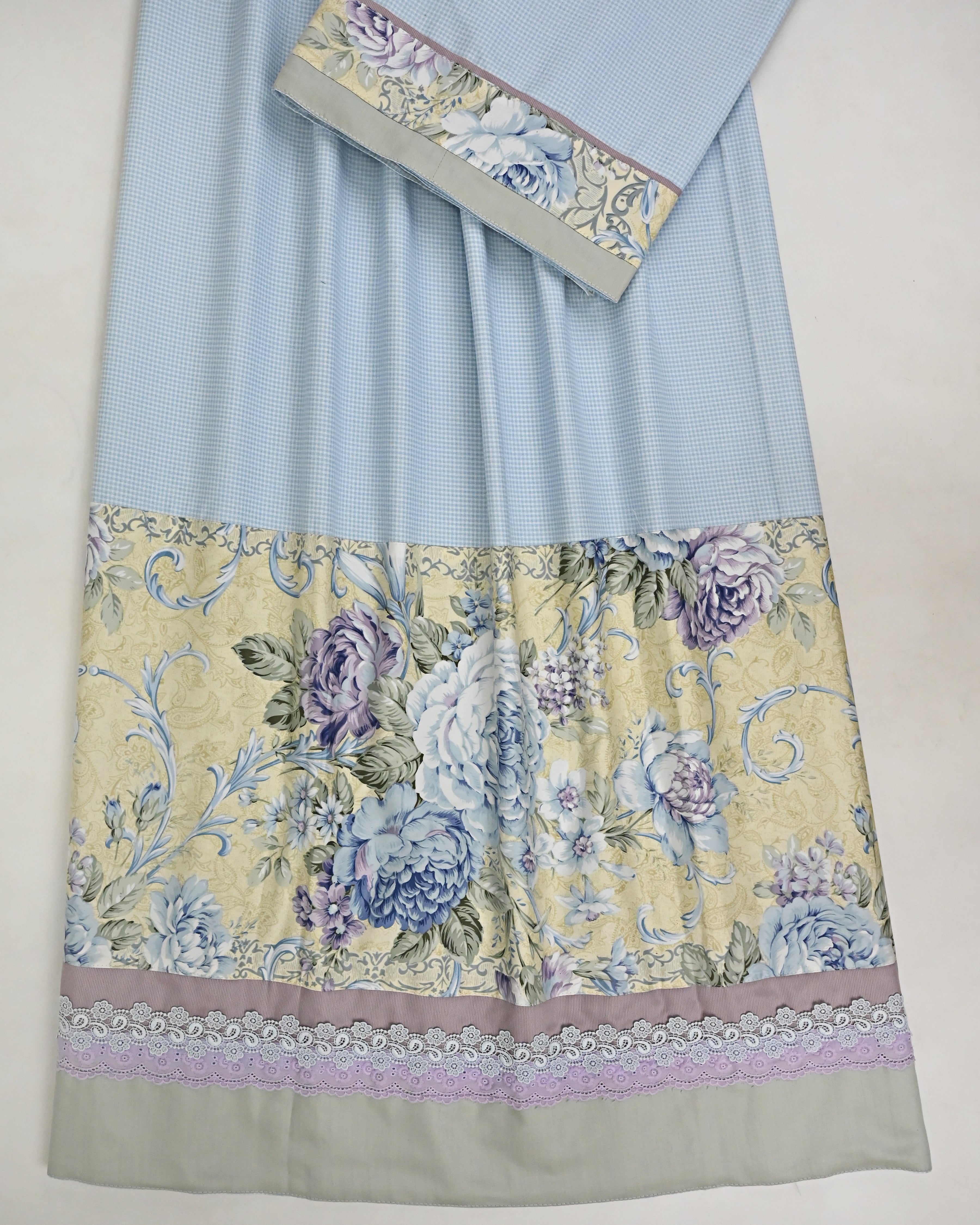 Sky Blue White Checks Rida With Imported Floral Print Panel & Smart Lacing