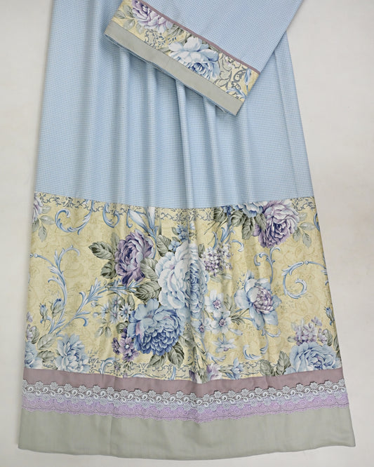 Sky Blue White Checks Rida With Imported Floral Print Panel & Smart Lacing