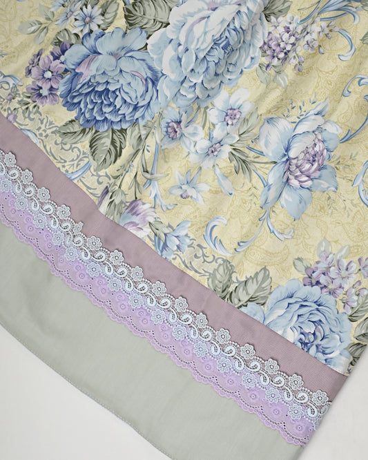 Sky Blue White Checks Rida With Imported Floral Print Panel & Smart Lacing