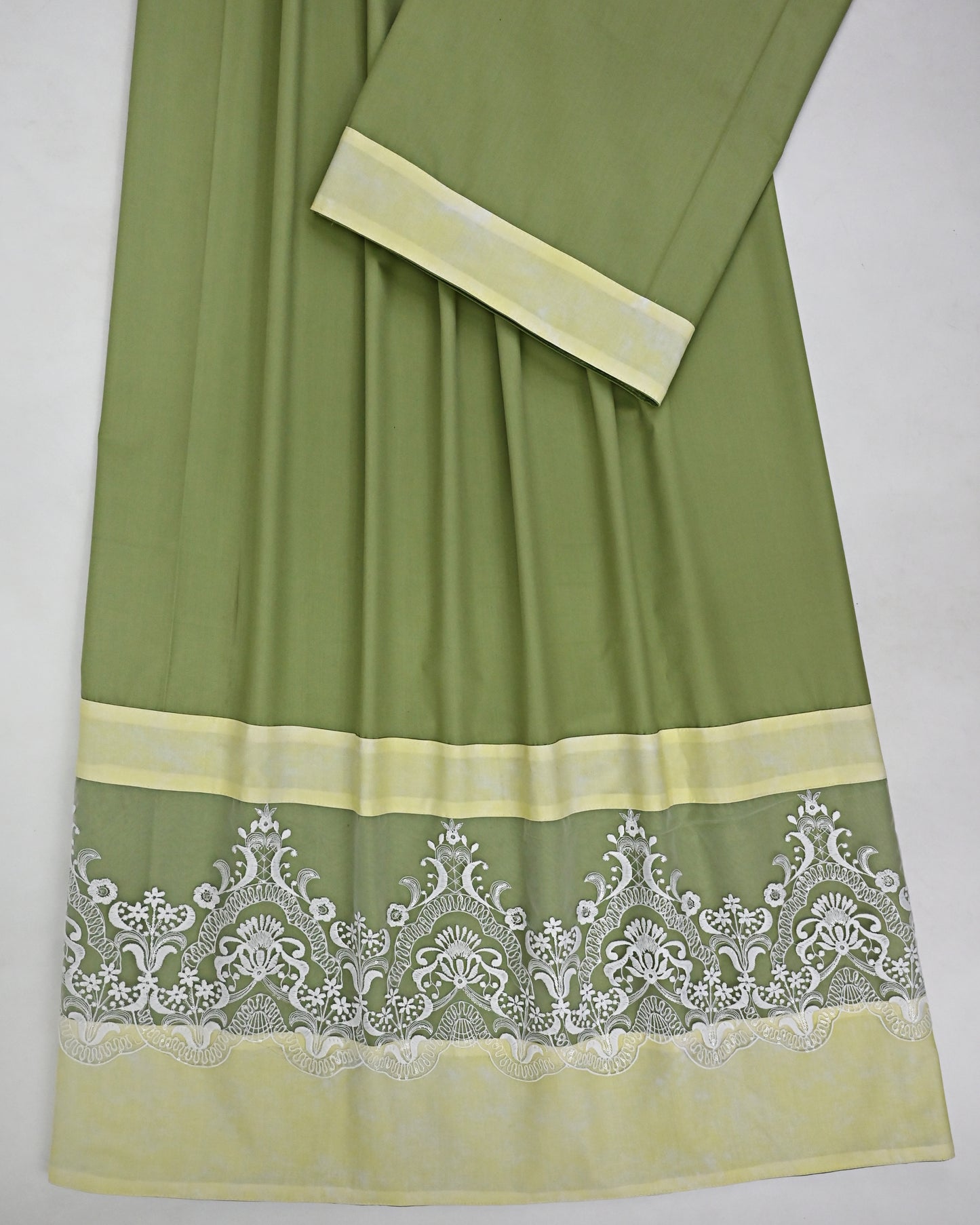 Sage Green Rida With Smart Floral Lace & Smart Lemon Yellow Panel