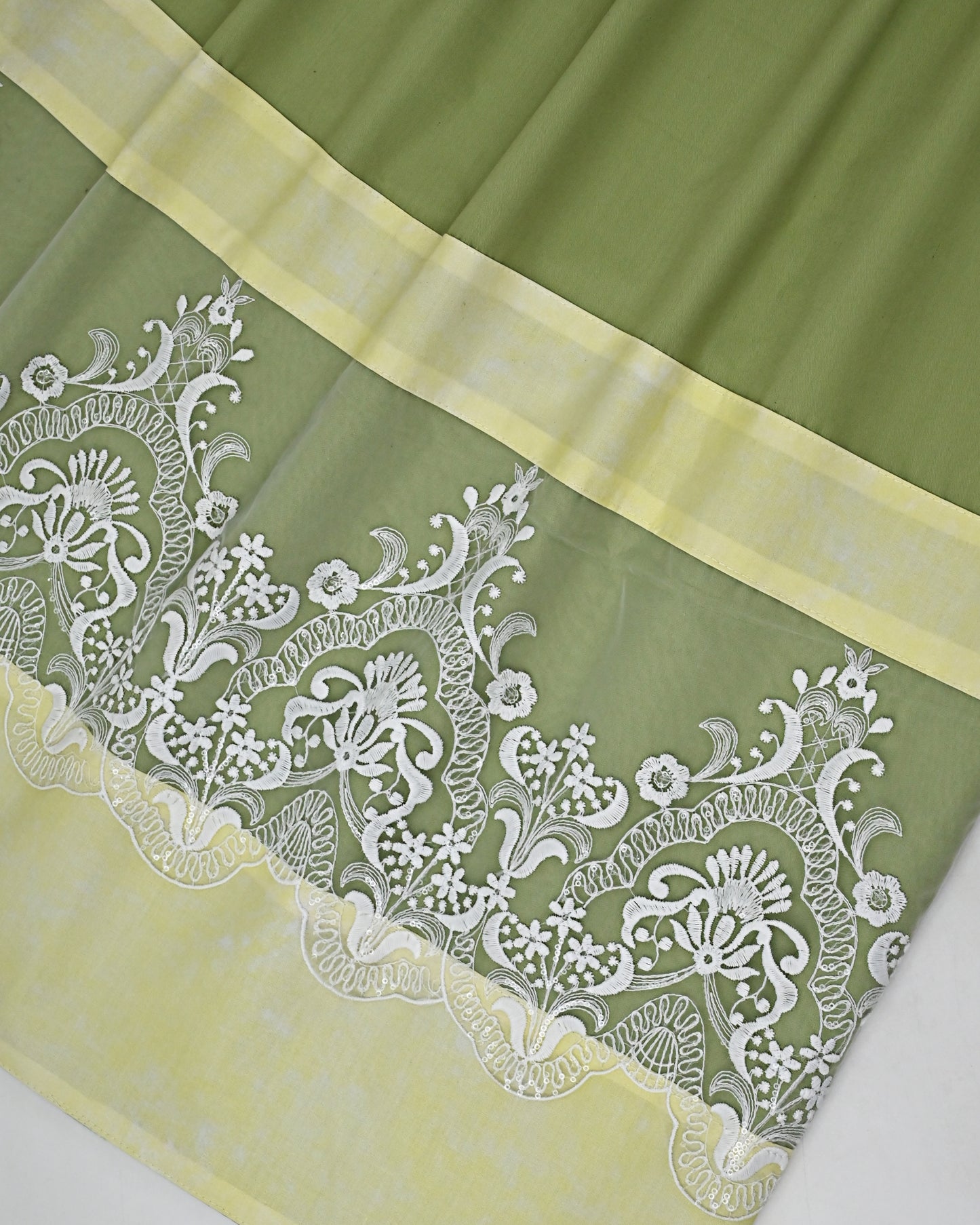Sage Green Rida With Smart Floral Lace & Smart Lemon Yellow Panel