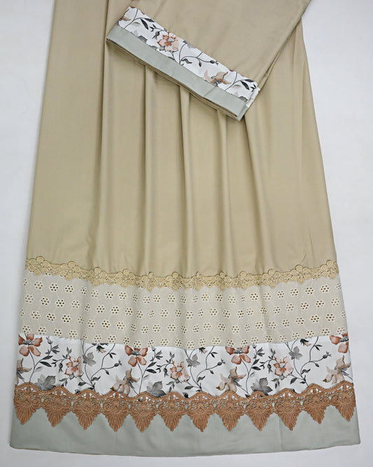 Beige Rida With Smart Floral Panel & Smart Design Lace Hakoba Lace