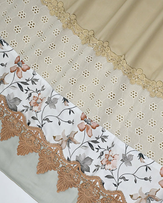 Beige Rida With Smart Floral Panel & Smart Design Lace Hakoba Lace