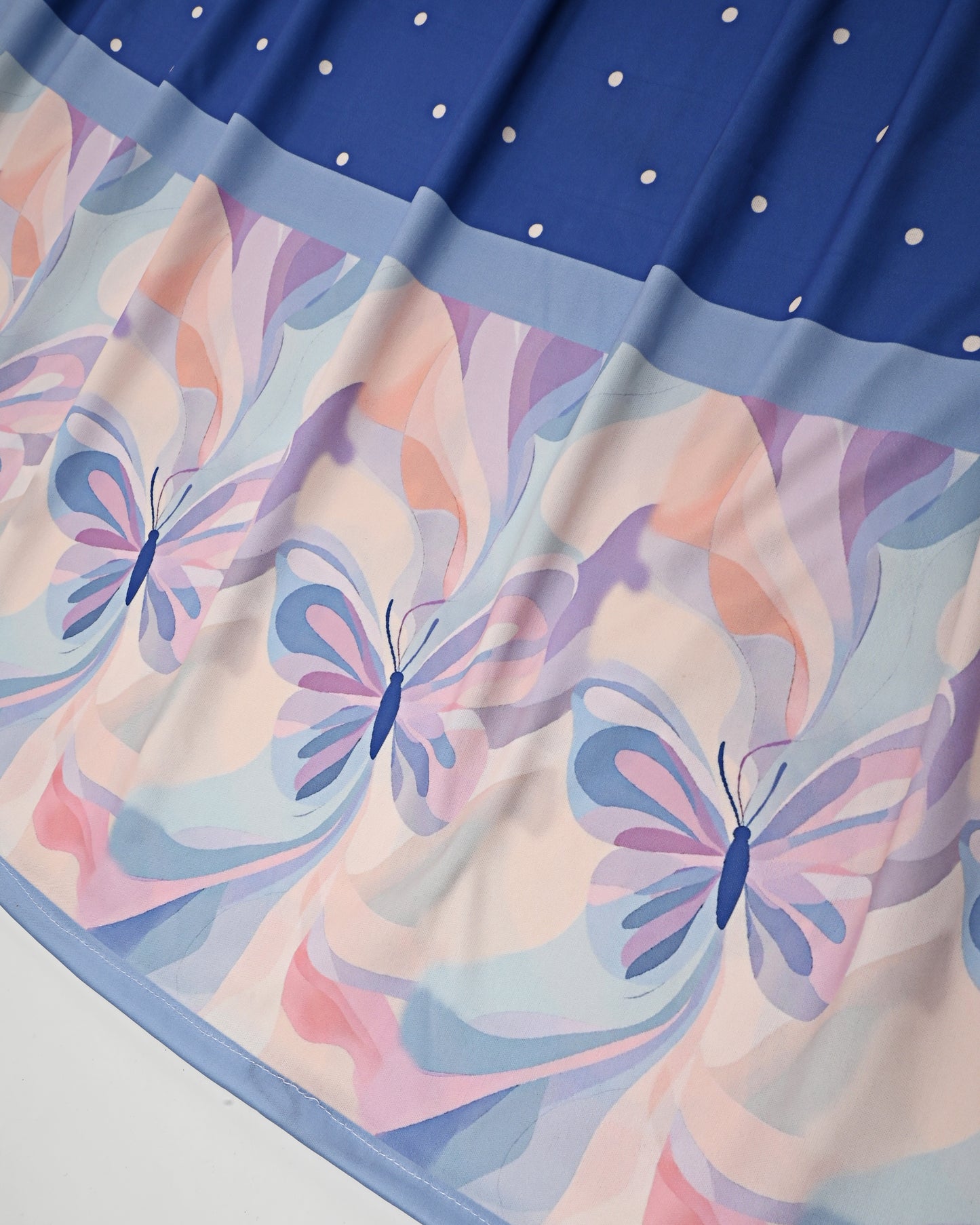 Iris Blue White Dots Swim Rida With Butterfly Print Panel