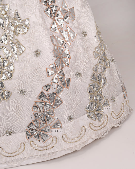 White Base Bridal Wear With Net Wrap Silver Work & Net Dupatta