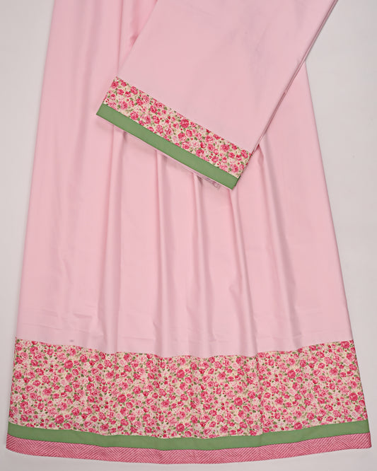 Peach Ohbat Rida With Smart Floral Printed Panel & Green Red Patti