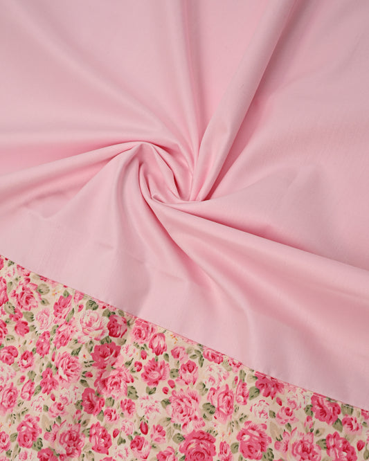 Peach Ohbat Rida With Smart Floral Printed Panel & Green Red Patti