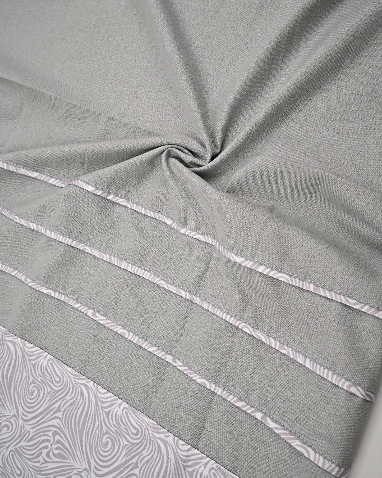 Light Grey Ohbat Rida With Smart Marble Printed Panel & Piping