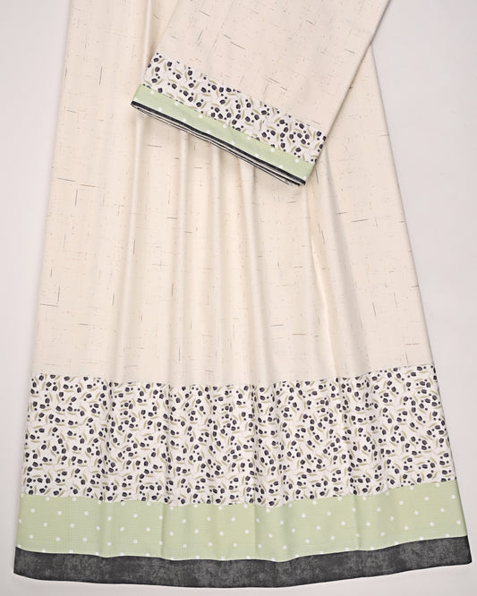 Off White Ohbat Rida With Smart Floral Printed & Green  Dots Panel