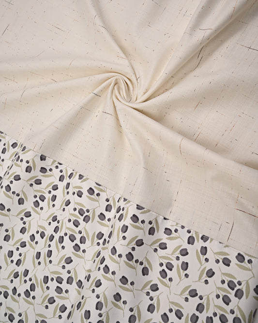 Off White Ohbat Rida With Smart Floral Printed & Green  Dots Panel