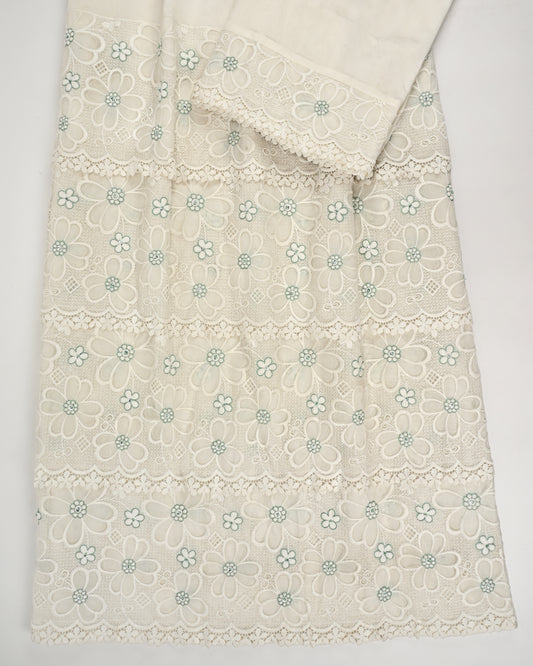 White Floral Heavy Net Peice Rida With Smart Aari Work