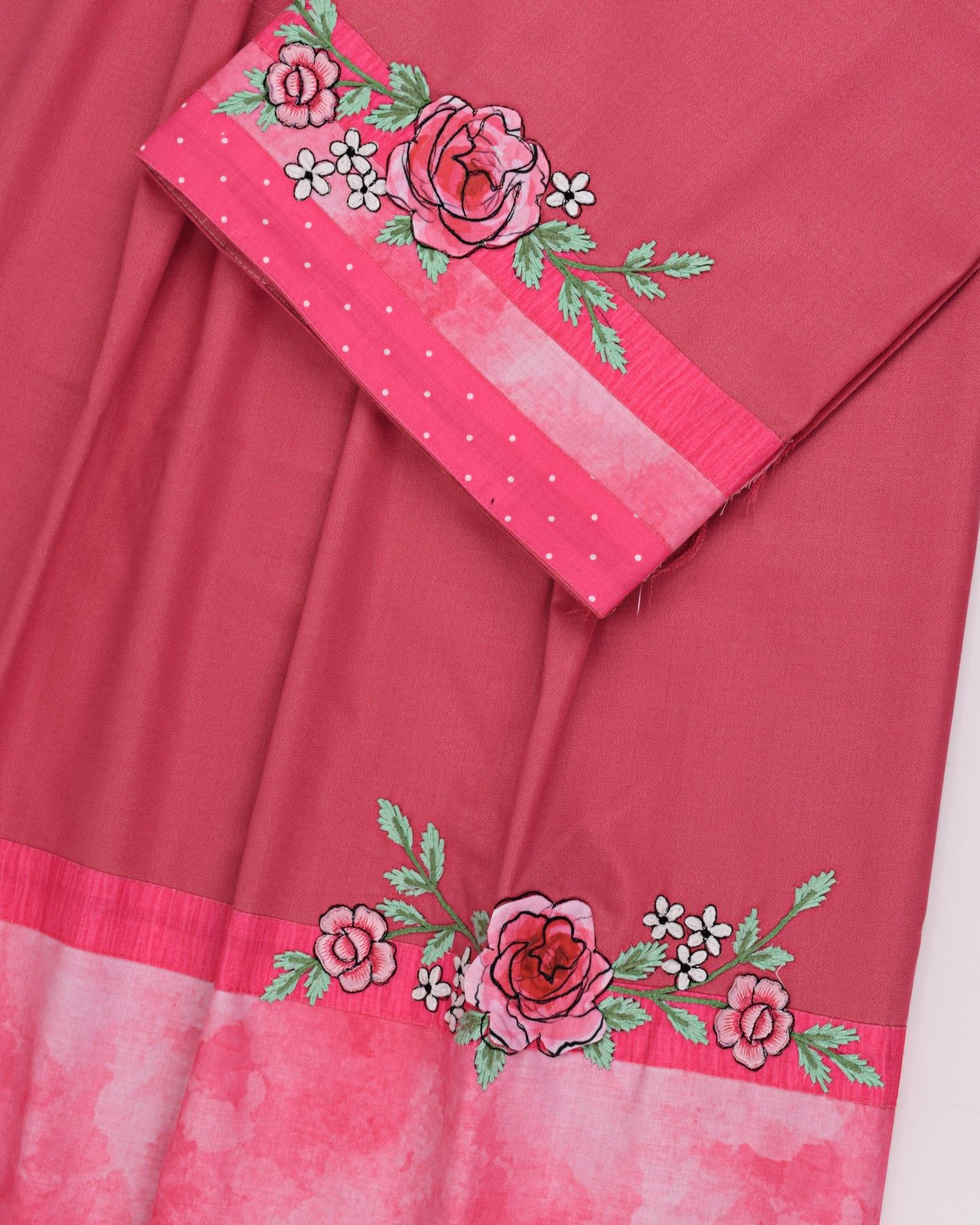 Tomato Red Rida With Smart Lace Panel & Applique Work
