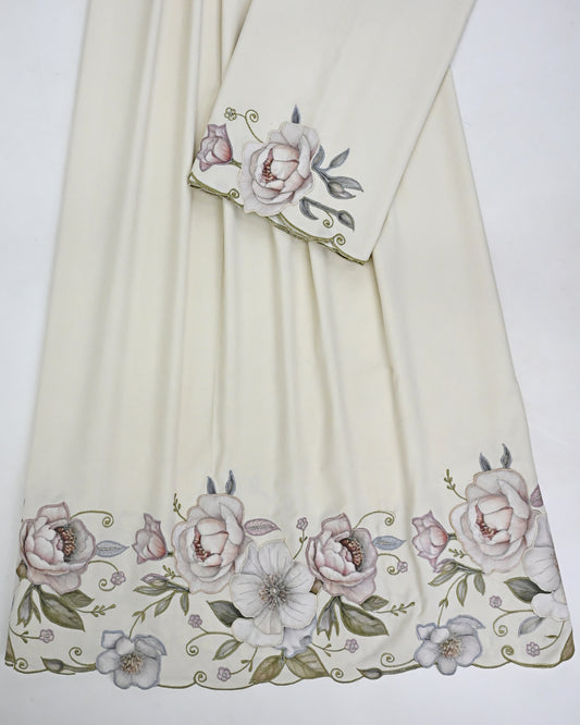 Ivory Rida With Smart Floral Applique Work & Smart Embroidery Cut Work