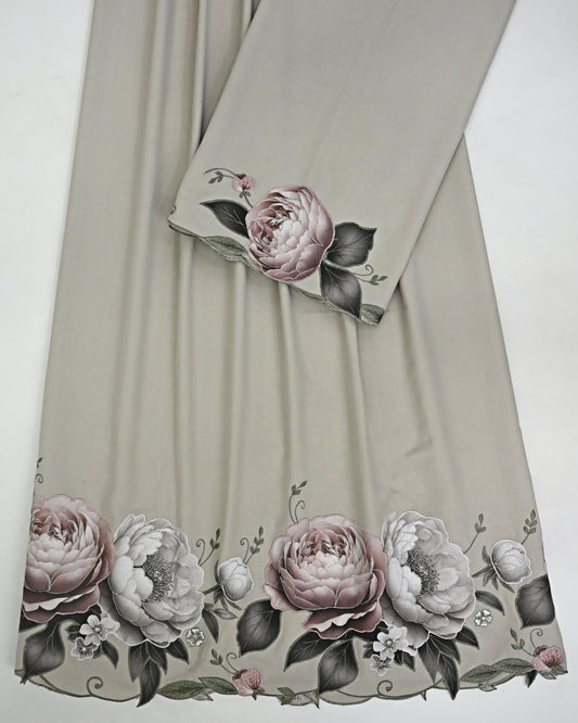 Warm Grey Rida With Smart Dark Shade Applique Floral & Smart Embroidery