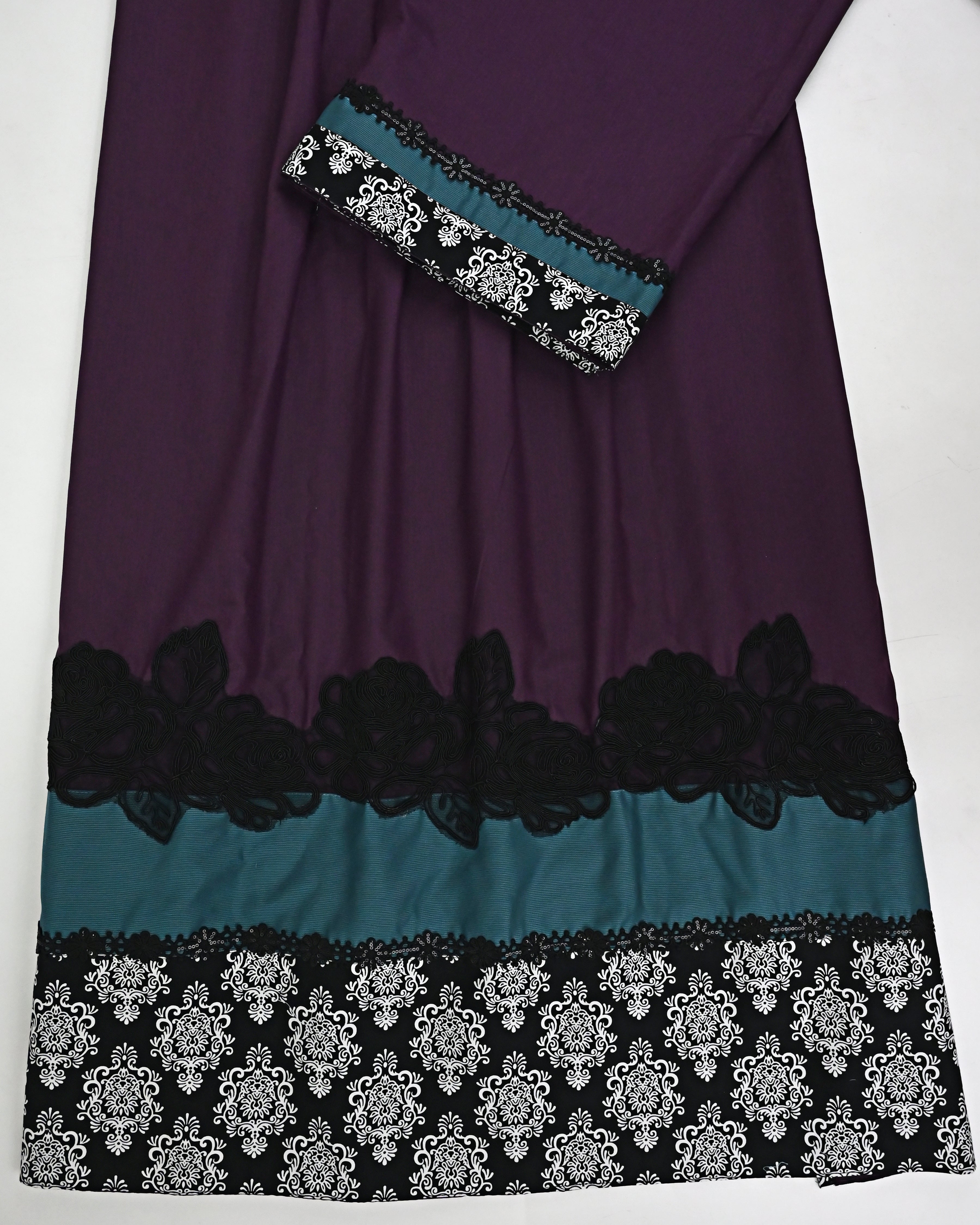 Dark Plum Rida With Smart Black Floral Lace & Smart Batik Print Panel-2100/-