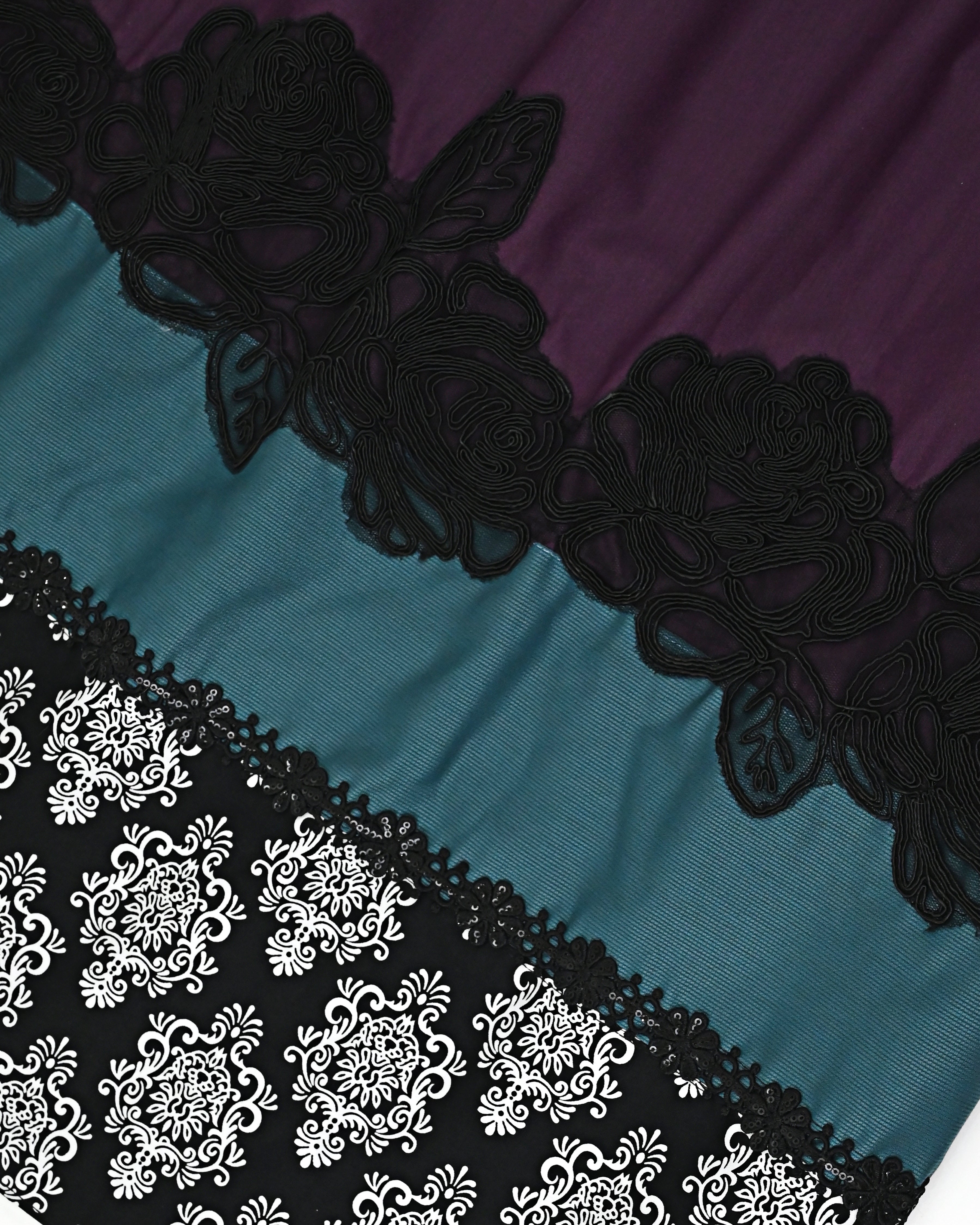 Dark Plum Rida With Smart Black Floral Lace & Smart Batik Print Panel-2100/-