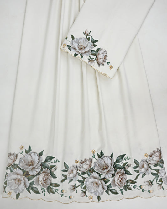 White Rida With Smart Dark Floral Applique Bunch Embroidery & Smart Scoll Up