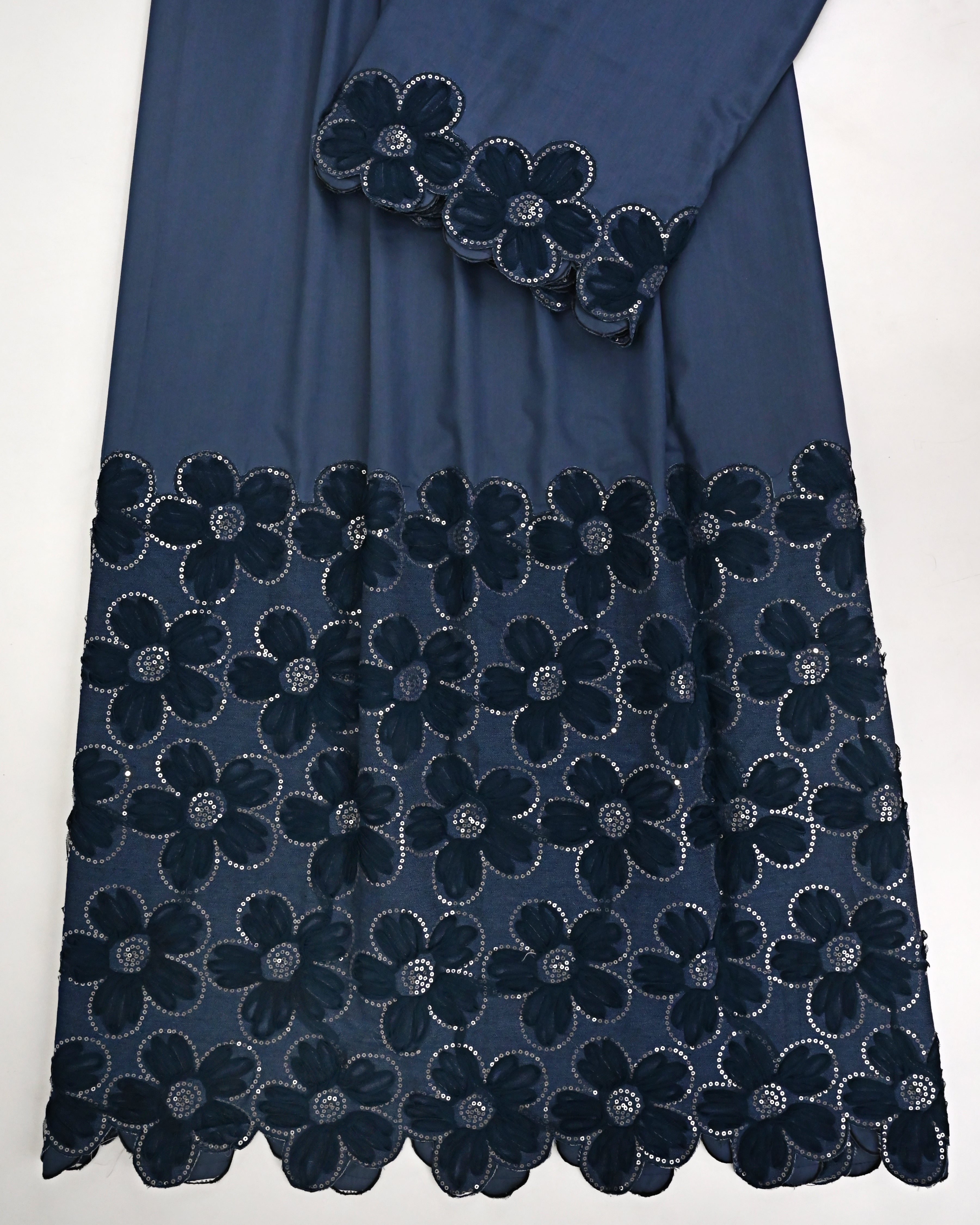 Navy Blue Rida With Smart Dark Blue Color Floral Pattern & Scoll Up-3200/-