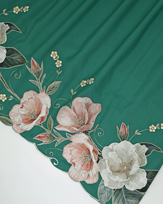 Pine Green Rida With Smart Shaded Applique Floral & Floral Embroidery