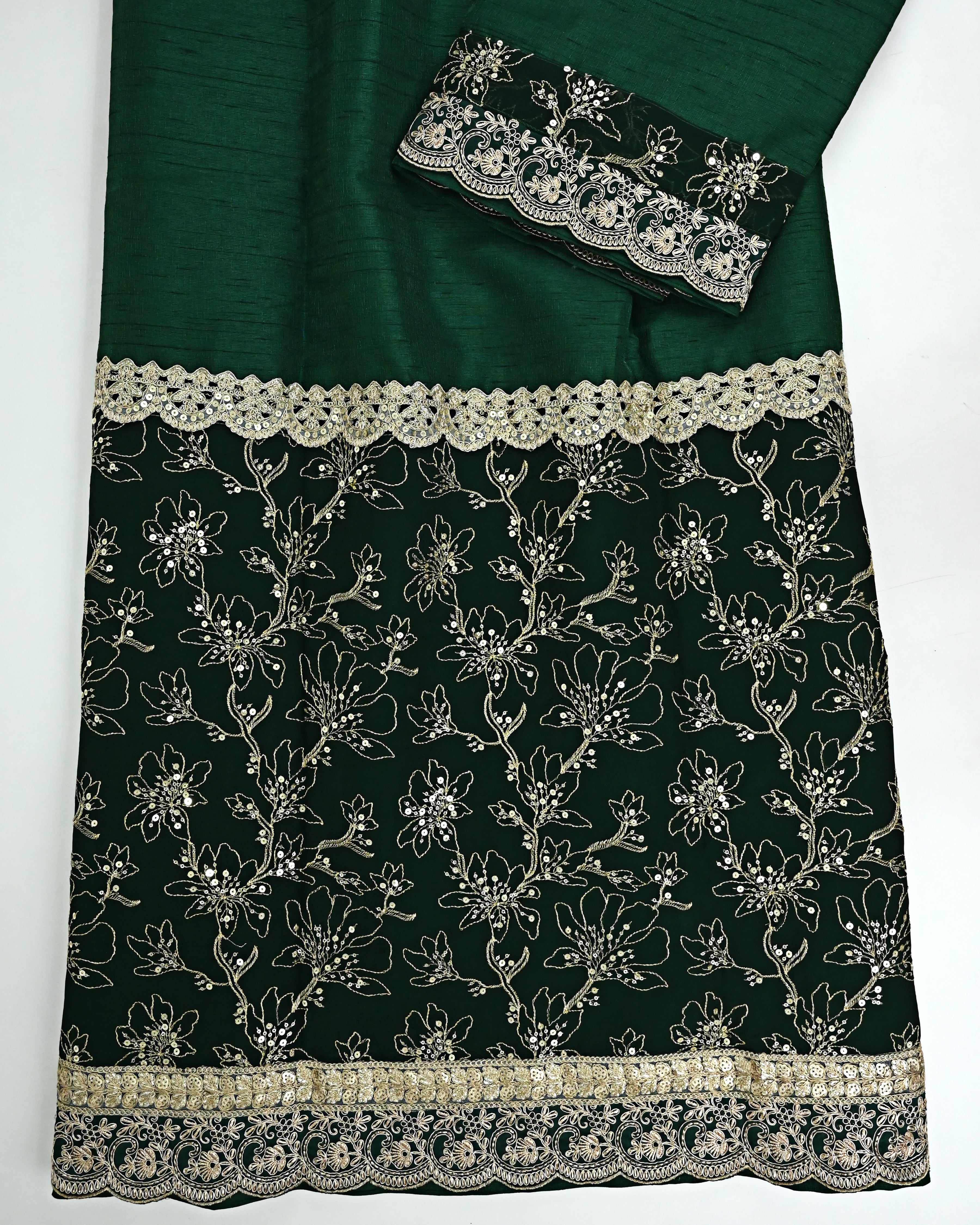 Emerald Green Rida Heavy Look Work Panel & Floral Heavy Golden Lace-2050/-