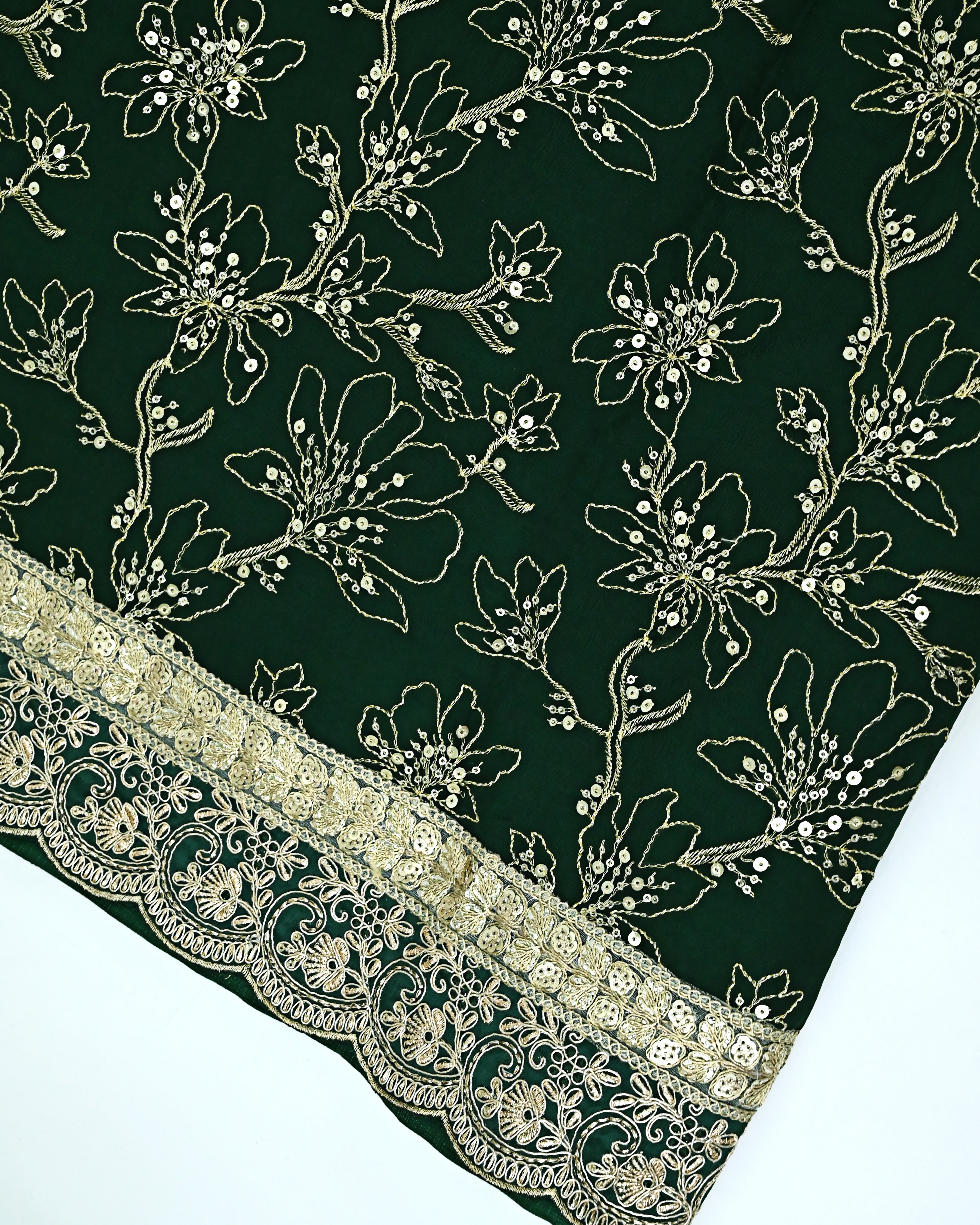 Emerald Green Rida Heavy Look Work Panel & Floral Heavy Golden Lace-2050/-