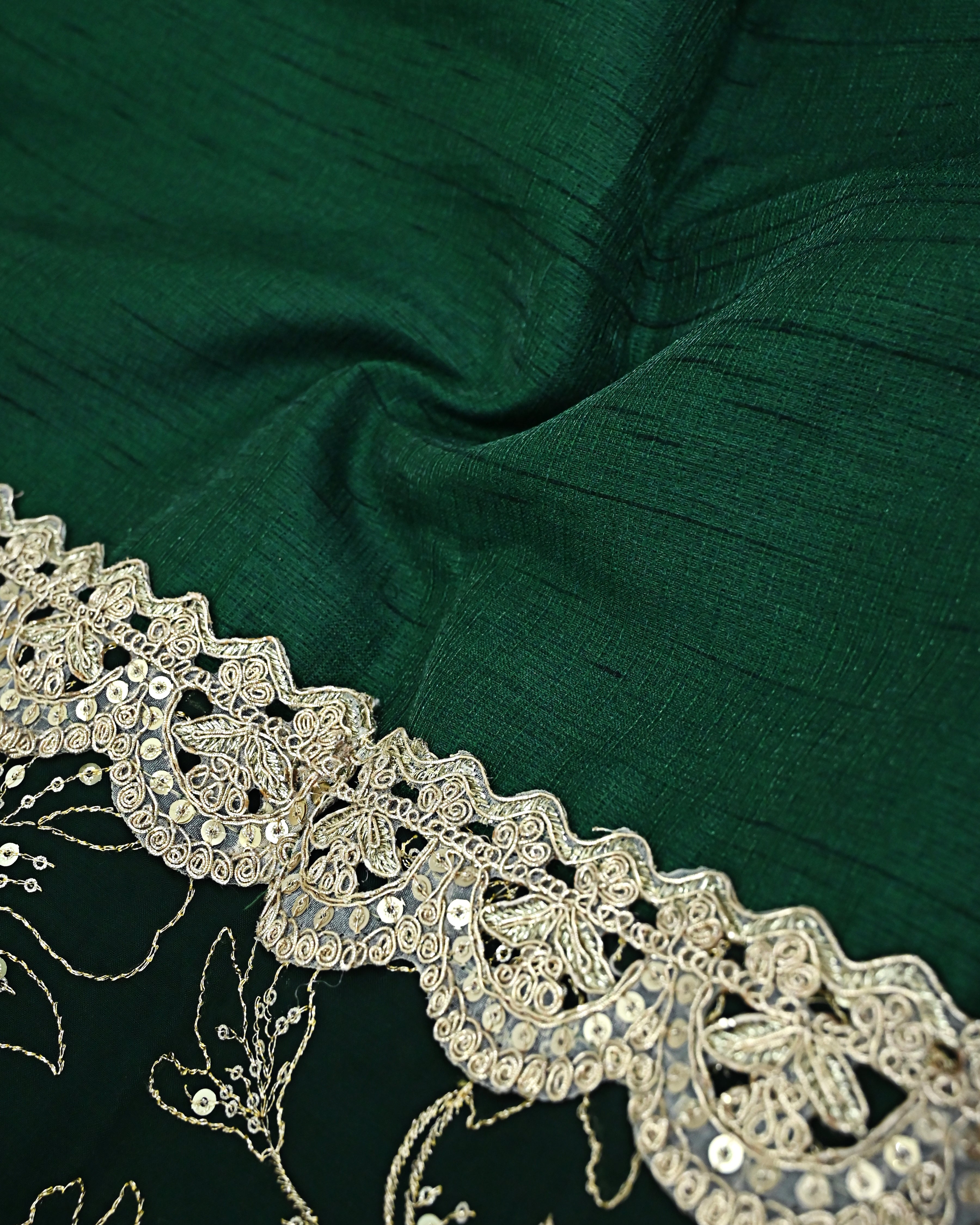 Emerald Green Rida Heavy Look Work Panel & Floral Heavy Golden Lace-2050/-