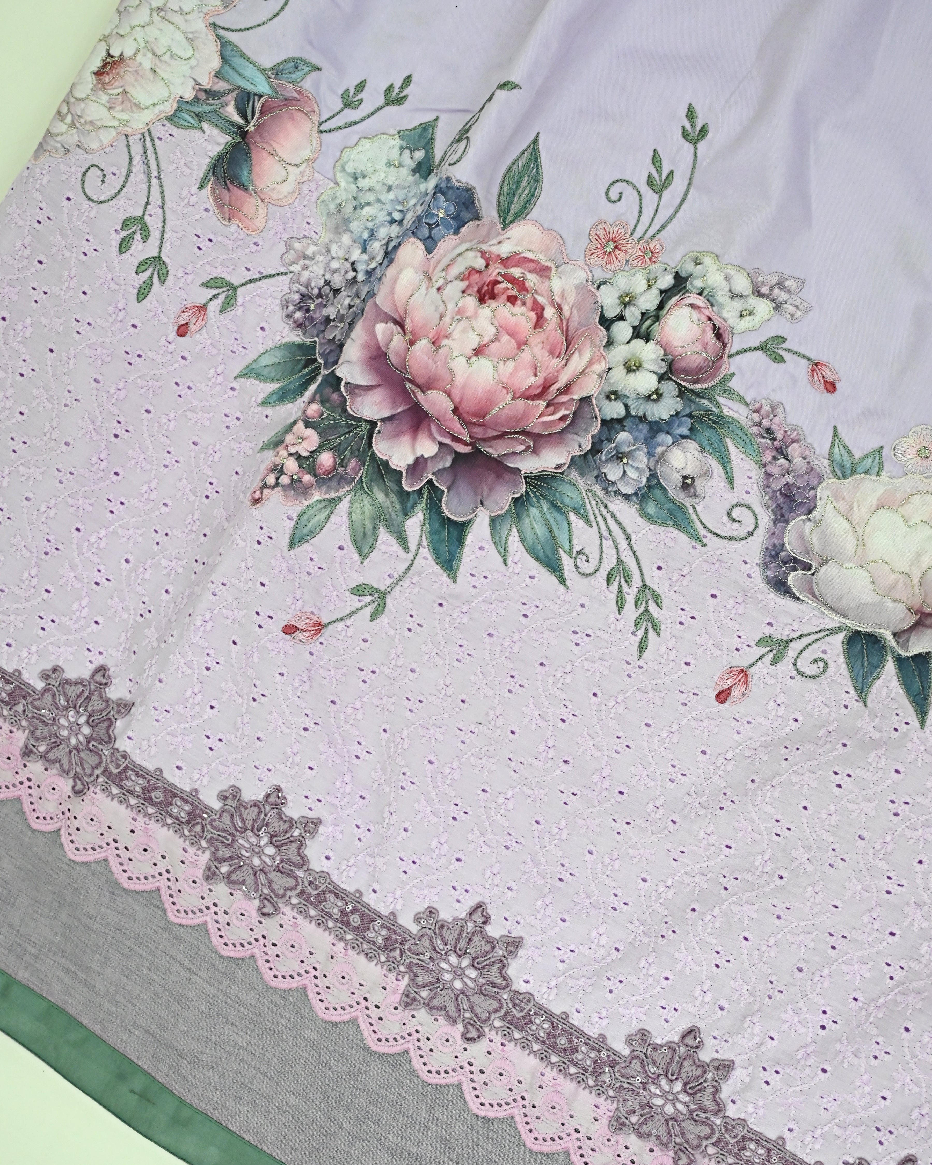 Lilac Rida With Smart Hakoba Belt Smart Panel Lace & All Over Smart Floral Work-3450/-