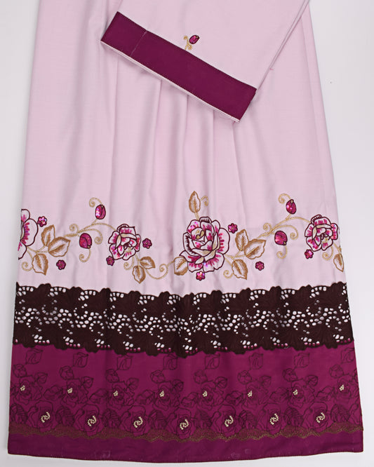 Light Pink Rida With Smart Lace & Floral Aari Work