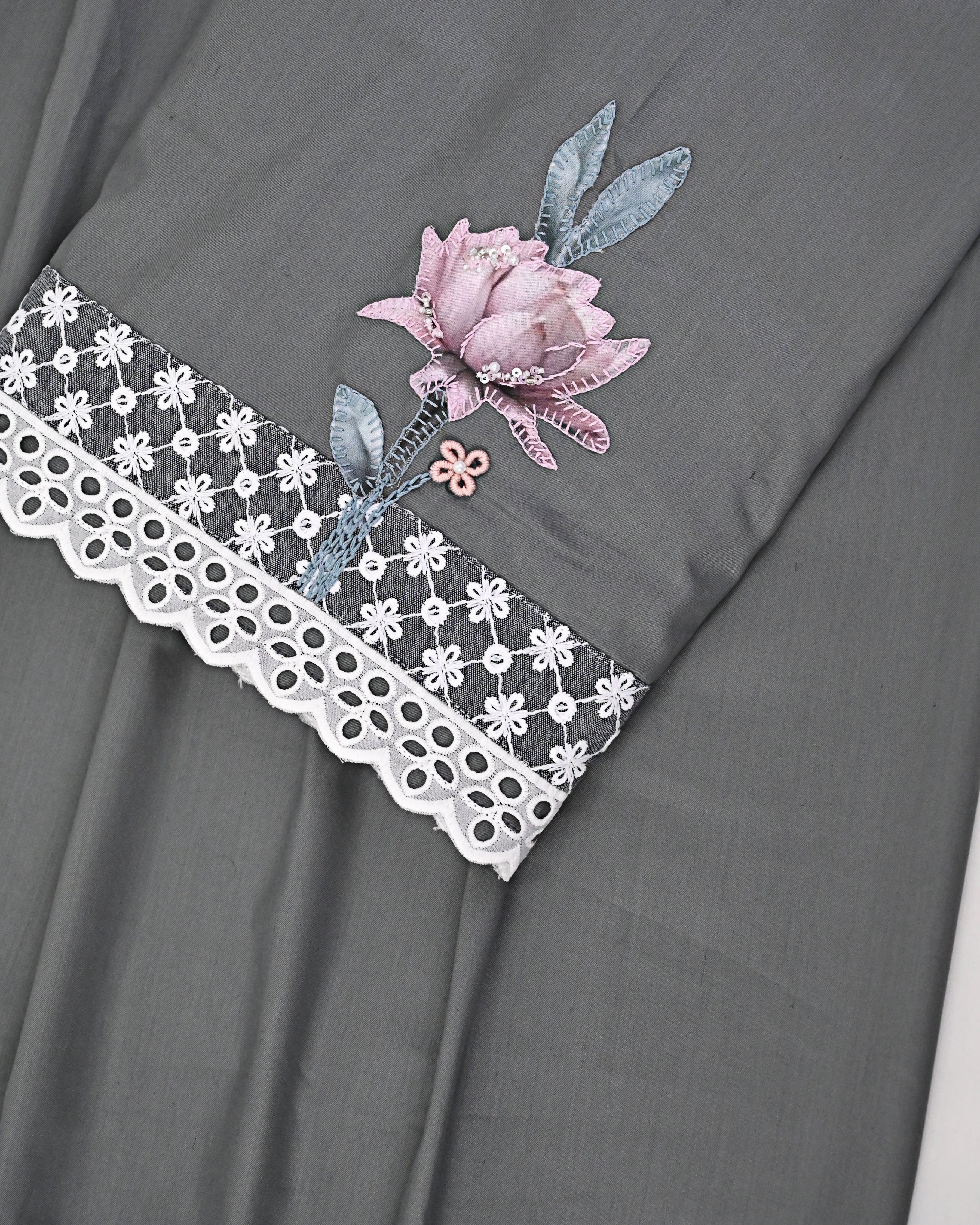 Charcoal Grey Rida With Smart Floral Embroidery Panel Smart Lace & Smart Floral Bunch-2700/-