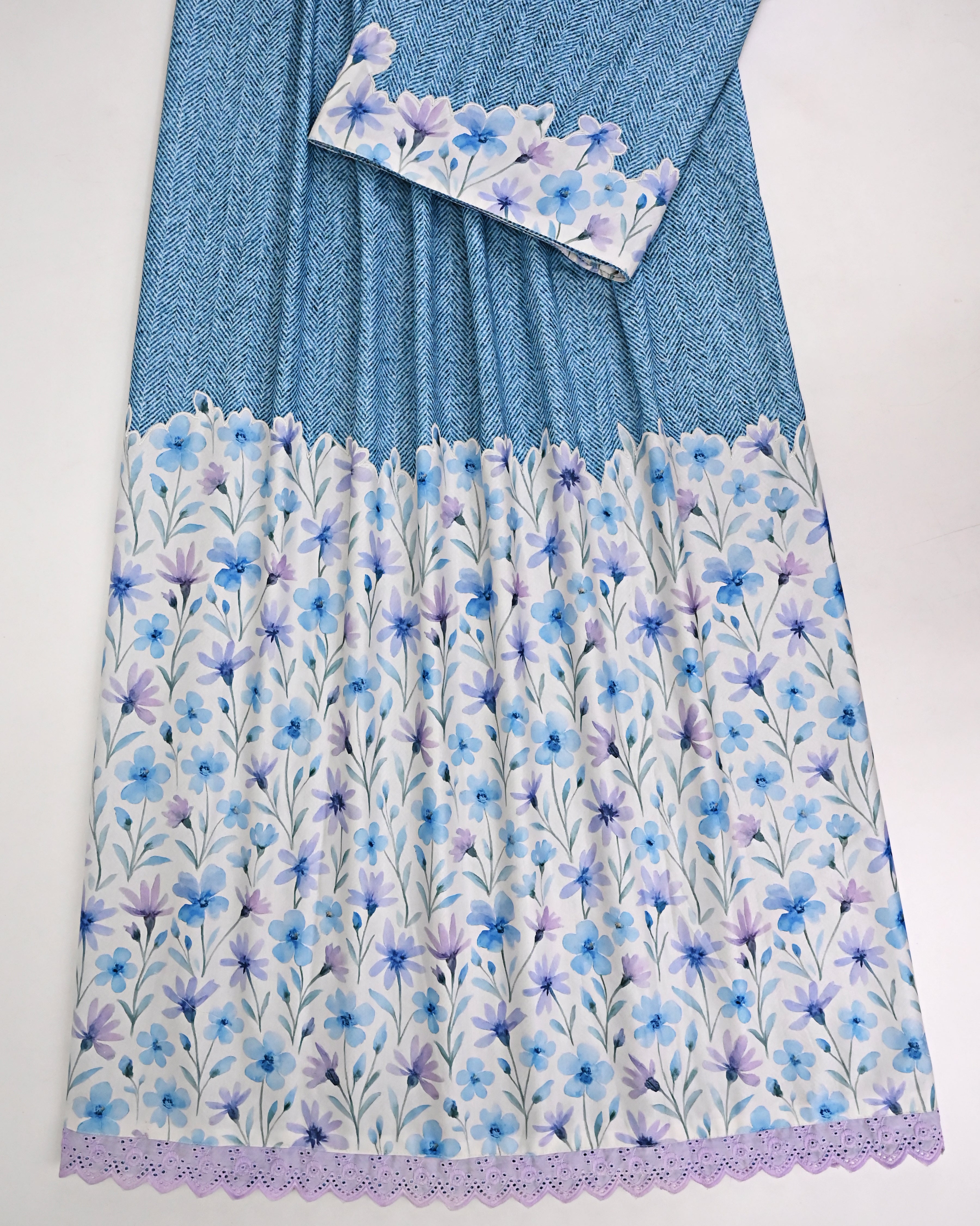Denim Blue Rida With Smart Floral Print High Panel With Coding & Smart Lace-2150/-