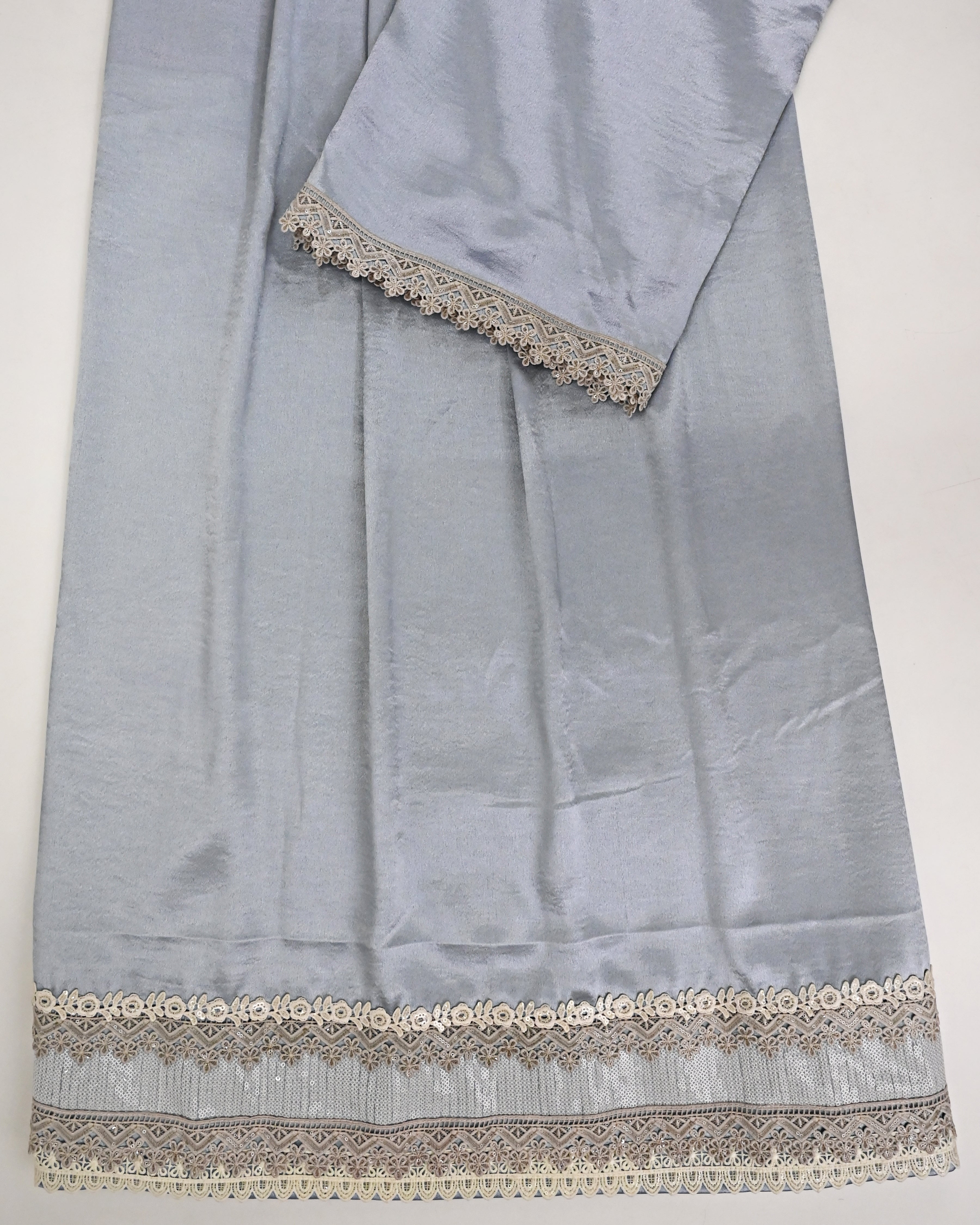 Metallic Gray Rida With Smart Golden & Sequence Silver Lace-2050/-
