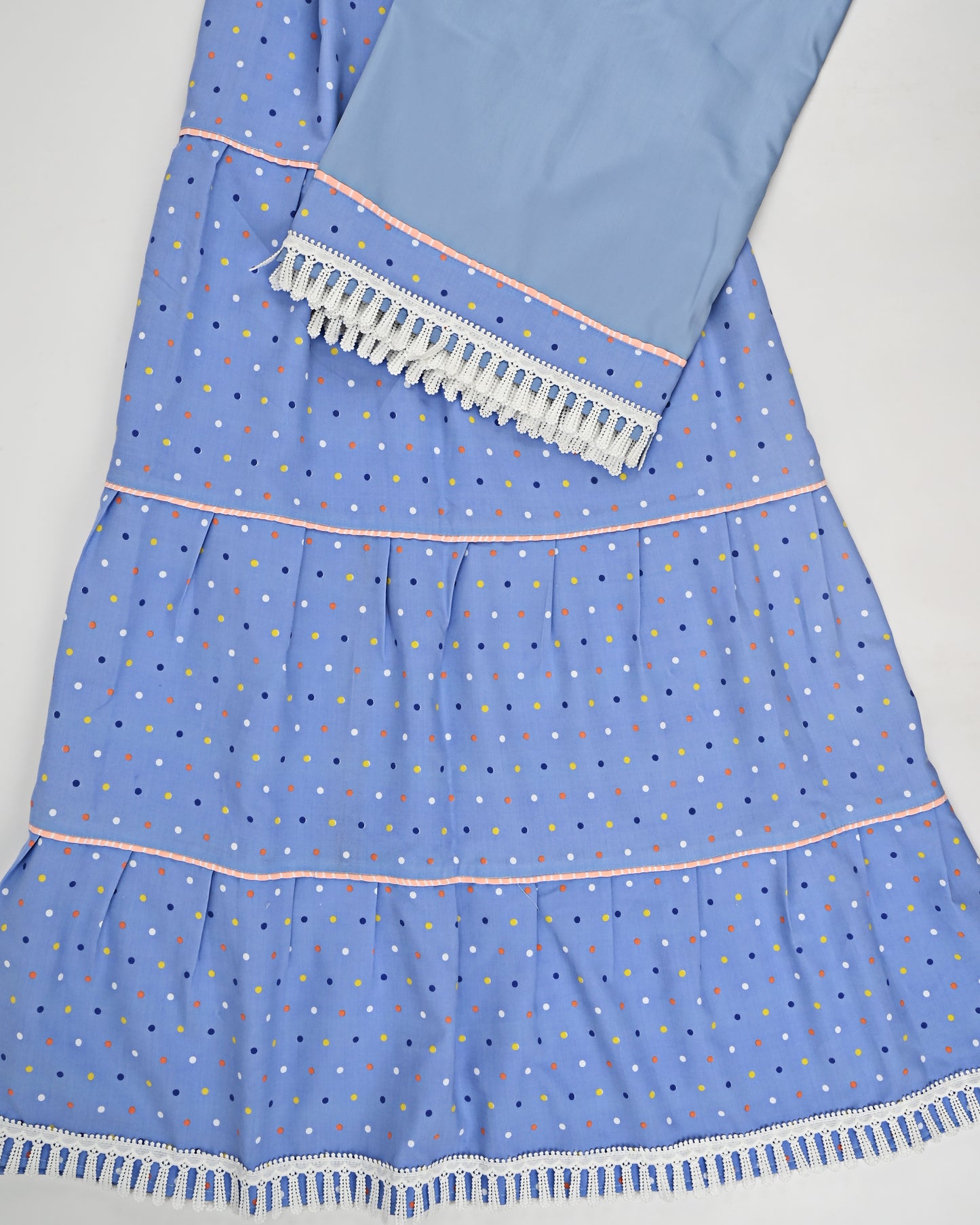 Sky Blue Multi Dots Print Skirt Style Rida With Pipin & Smart Lace