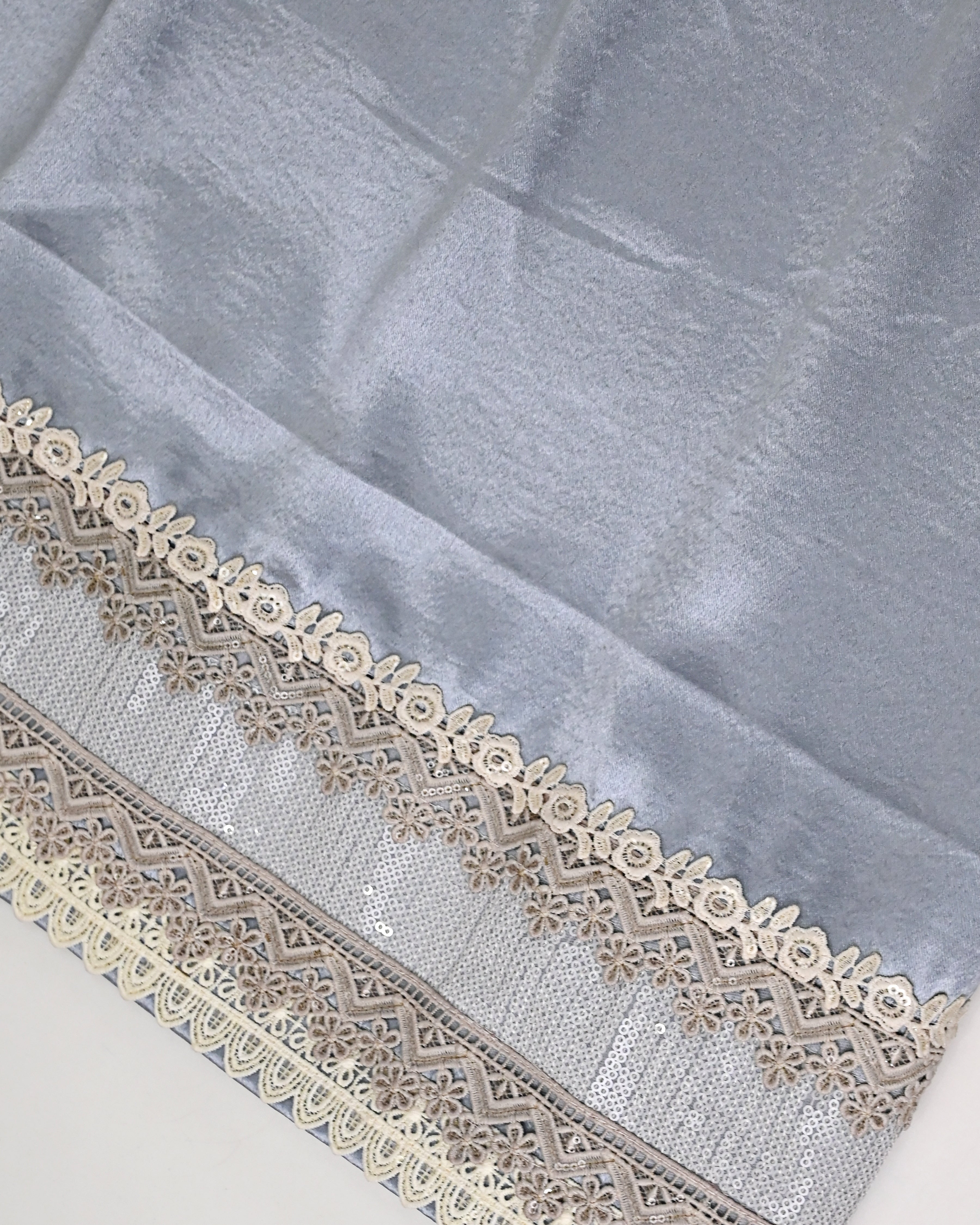 Metallic Gray Rida With Smart Golden & Sequence Silver Lace-2050/-