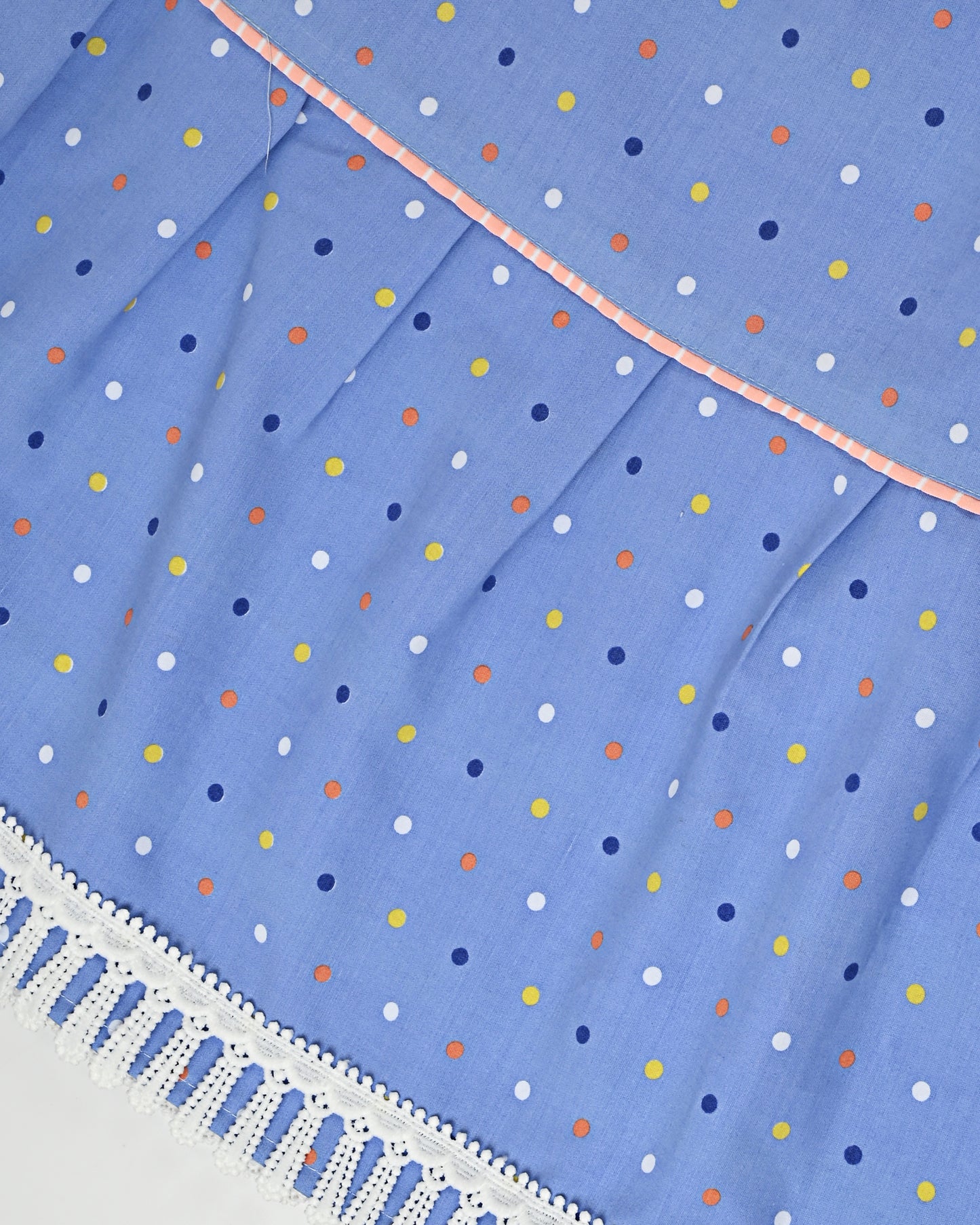 Sky Blue Multi Dots Print Skirt Style Rida With Pipin & Smart Lace