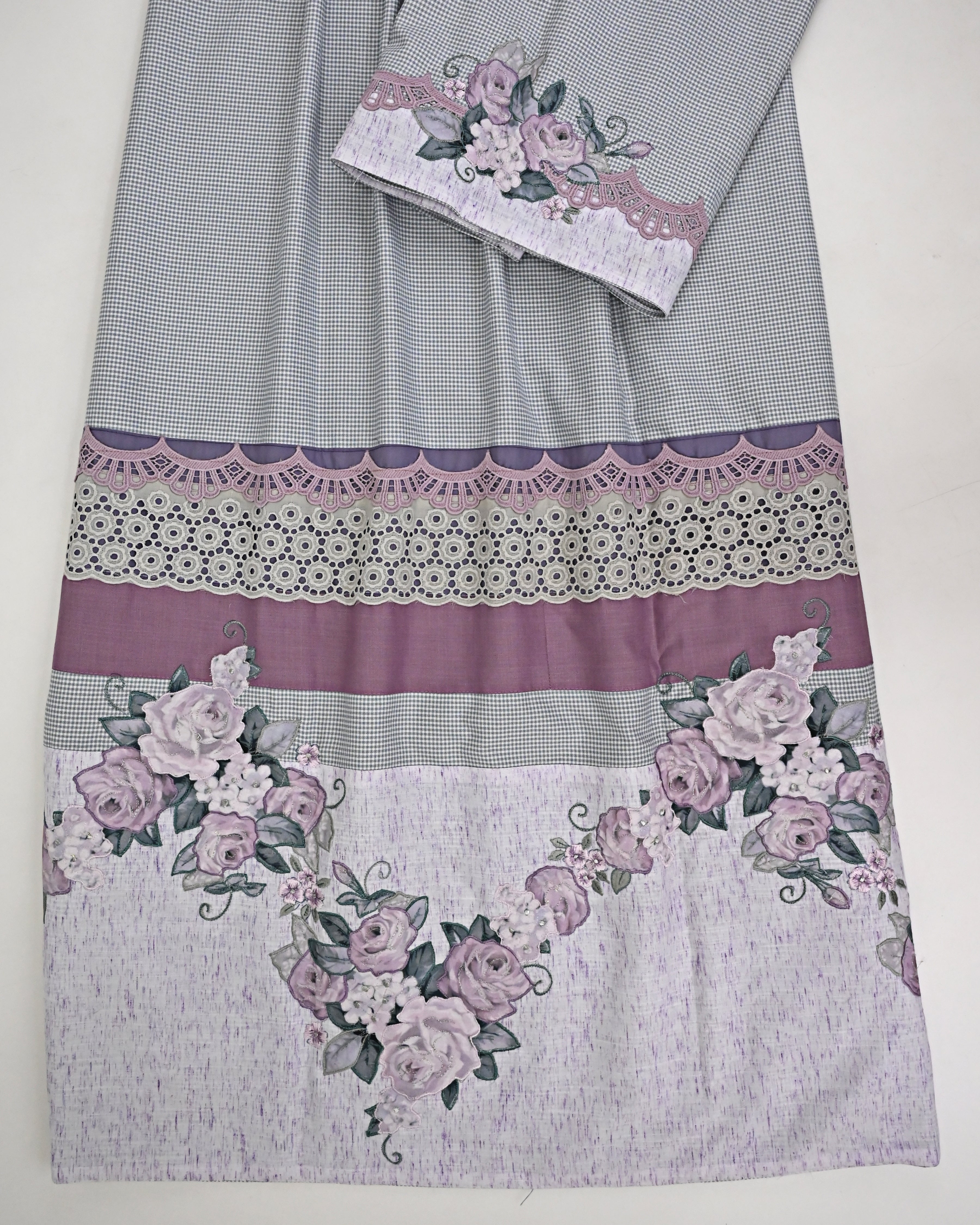 Grey Checks With Smart Lacing Smart Panel & Floral Applique Work-4150/-
