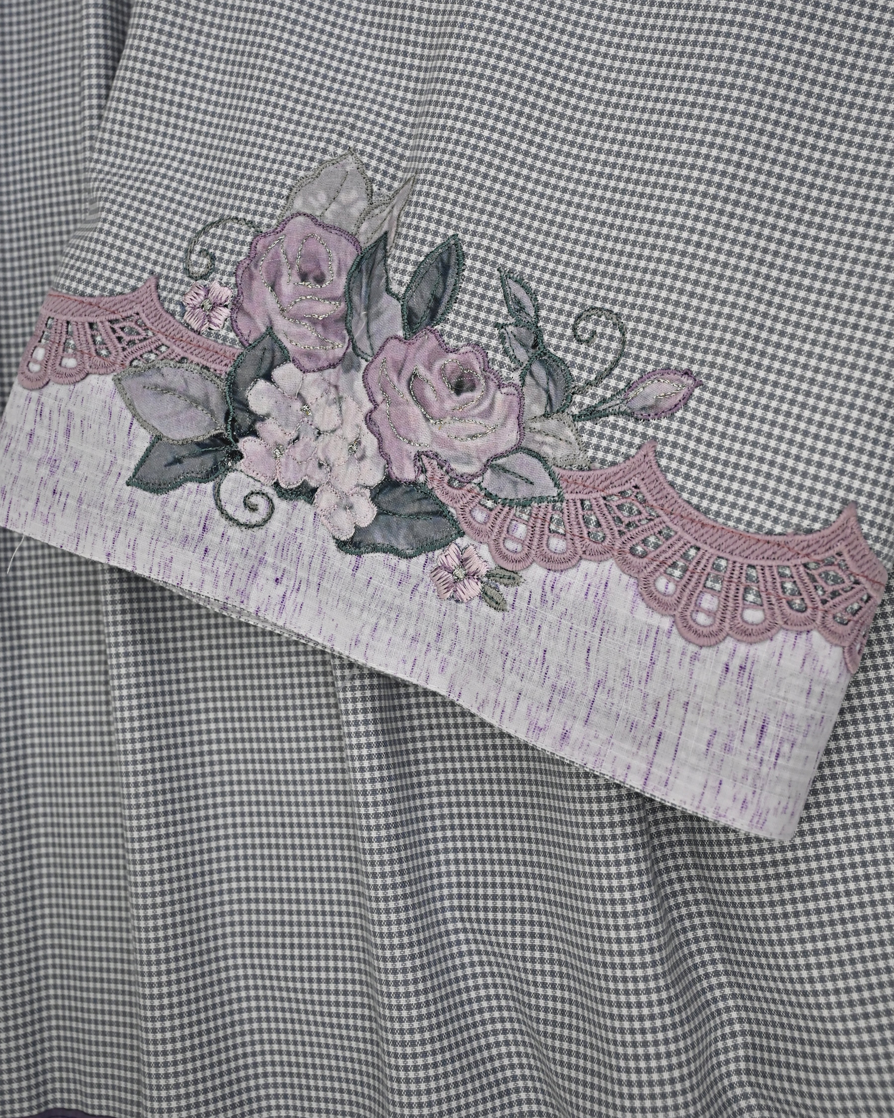 Grey Checks With Smart Lacing Smart Panel & Floral Applique Work-4150/-