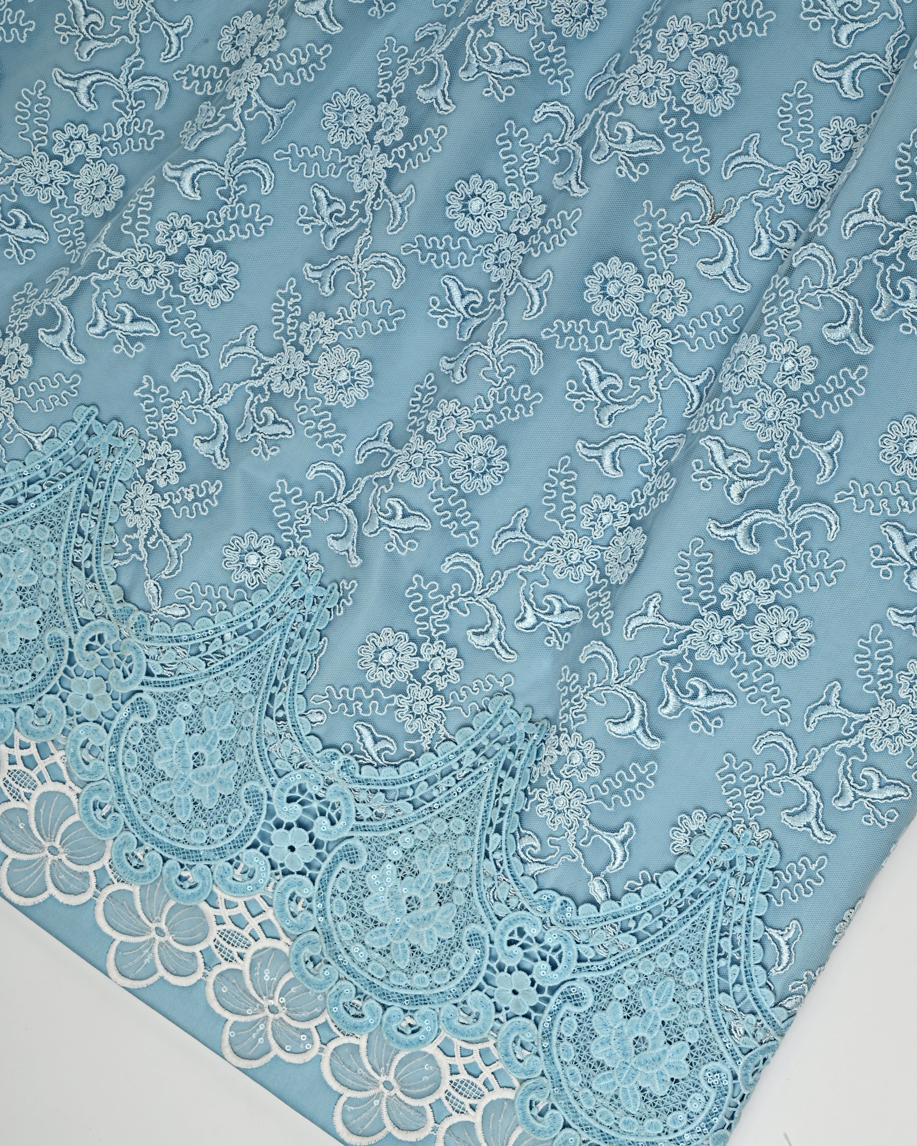 Sky Blue Rida With Full Heavy Lace Peice & Smart Lace
