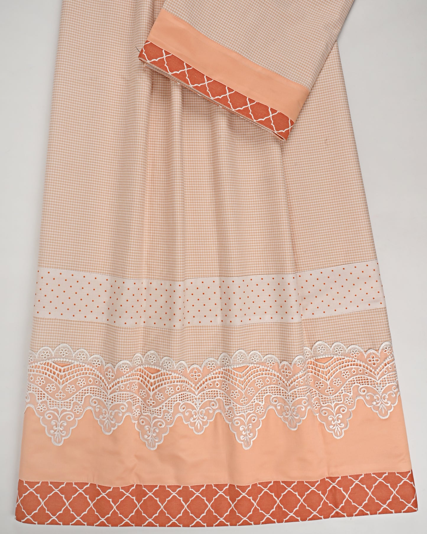 Imported Mini Checks Rida With Smart Plain Panel & Smart Lace