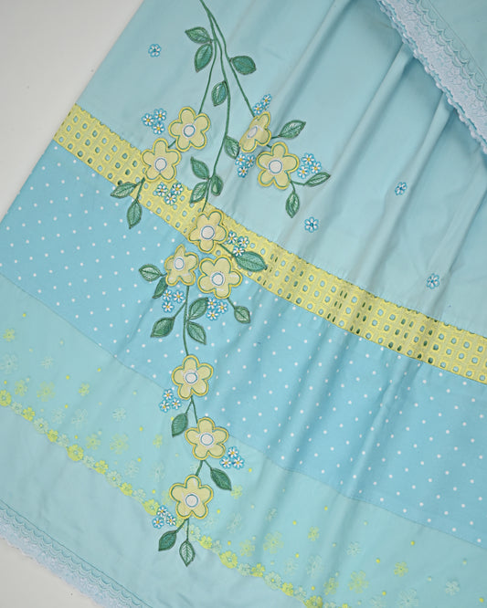 Baby Blue Rida With Smart Floral Embroidery Work & Smart Panel