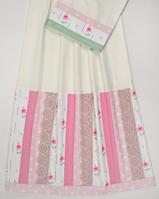 White Rida With Smart Colorful Panel & Floral Lace