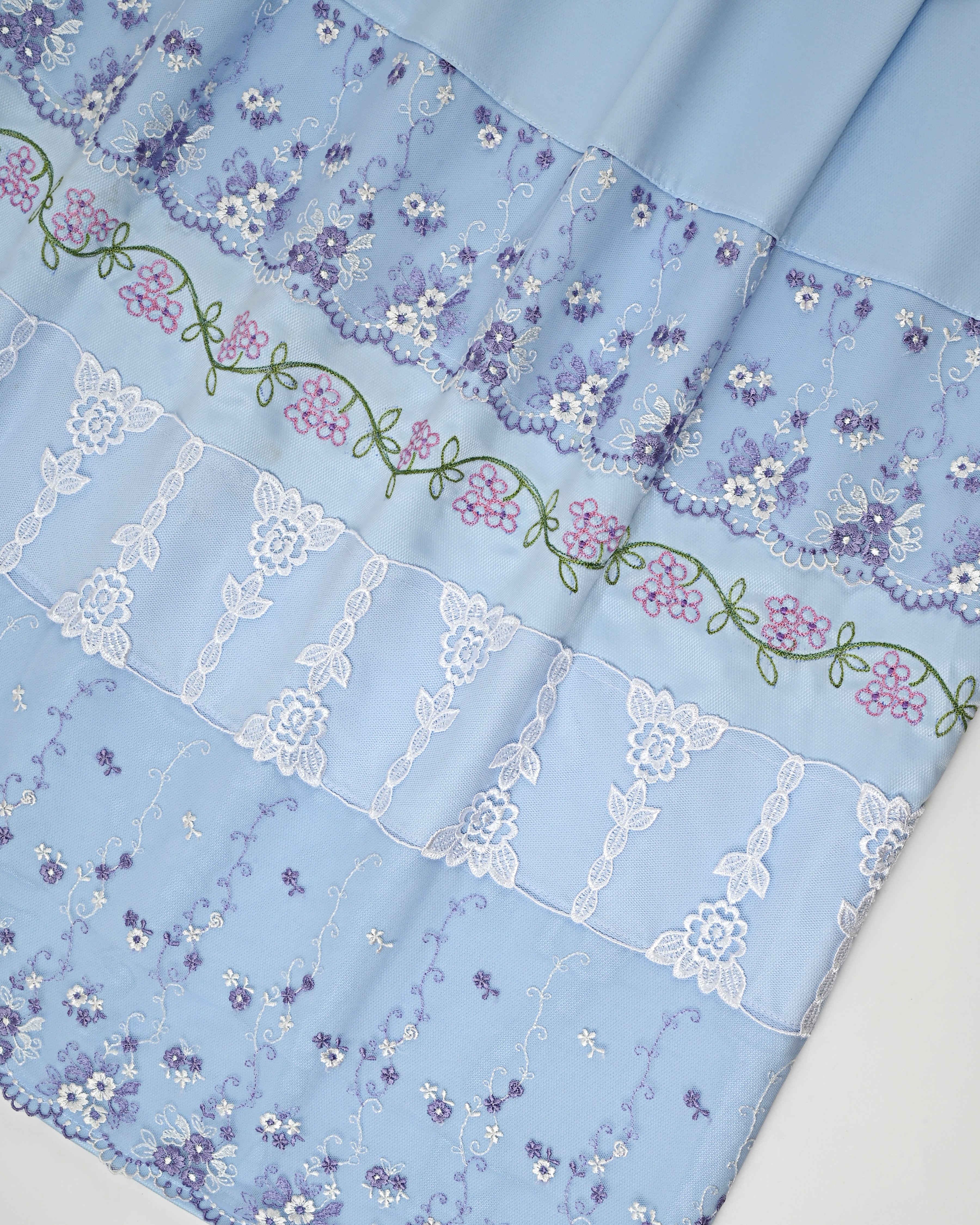 Light Blue Rida With Smart Floral Lace & Smart Floral Embroidery Border