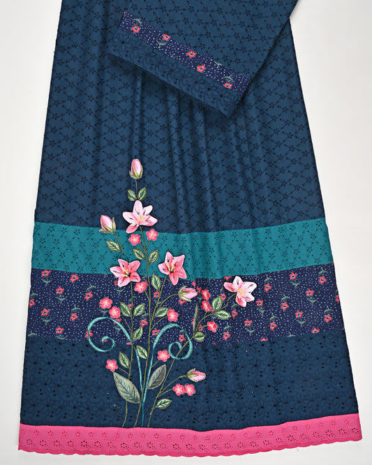 Royal Blue Hakoba With Floral Panel Smart Dark Floral Lace & Floral Work